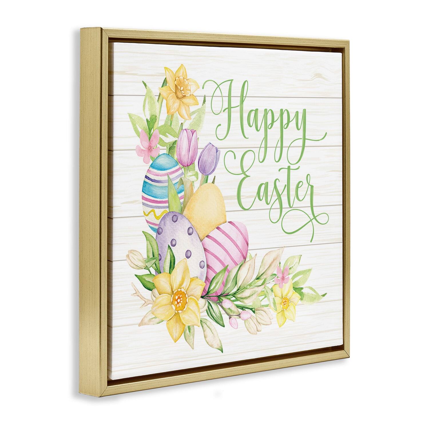 Stupell Industries Happy Easter Daffodils Floater Framed Art