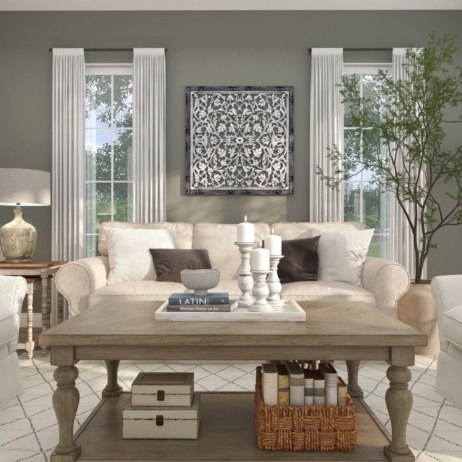 36&#x22; White Floral Mango Wood Wall D&#xE9;cor