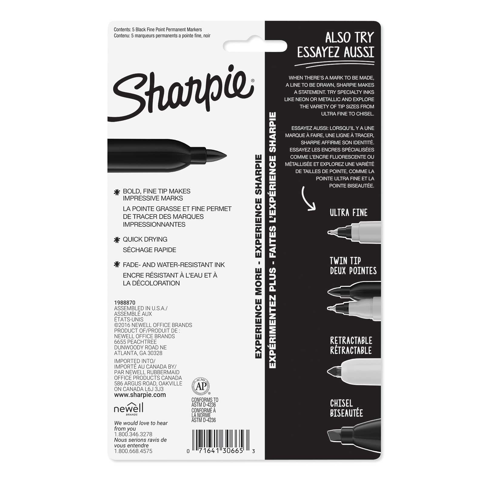 Sharpie Fine Point Permanent Marker - Fine Marker Point - Black Alcohol  Based Ink - 5 / Pack 
