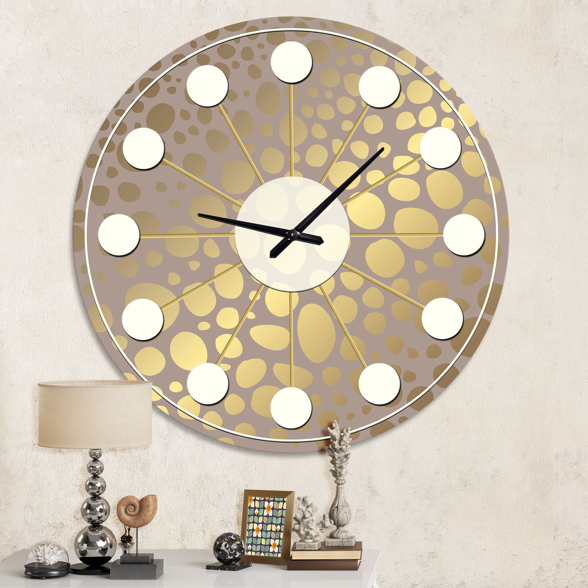 Designart &#x27;Golden Marble Design Iii Mid-Century Modern Wall Clock