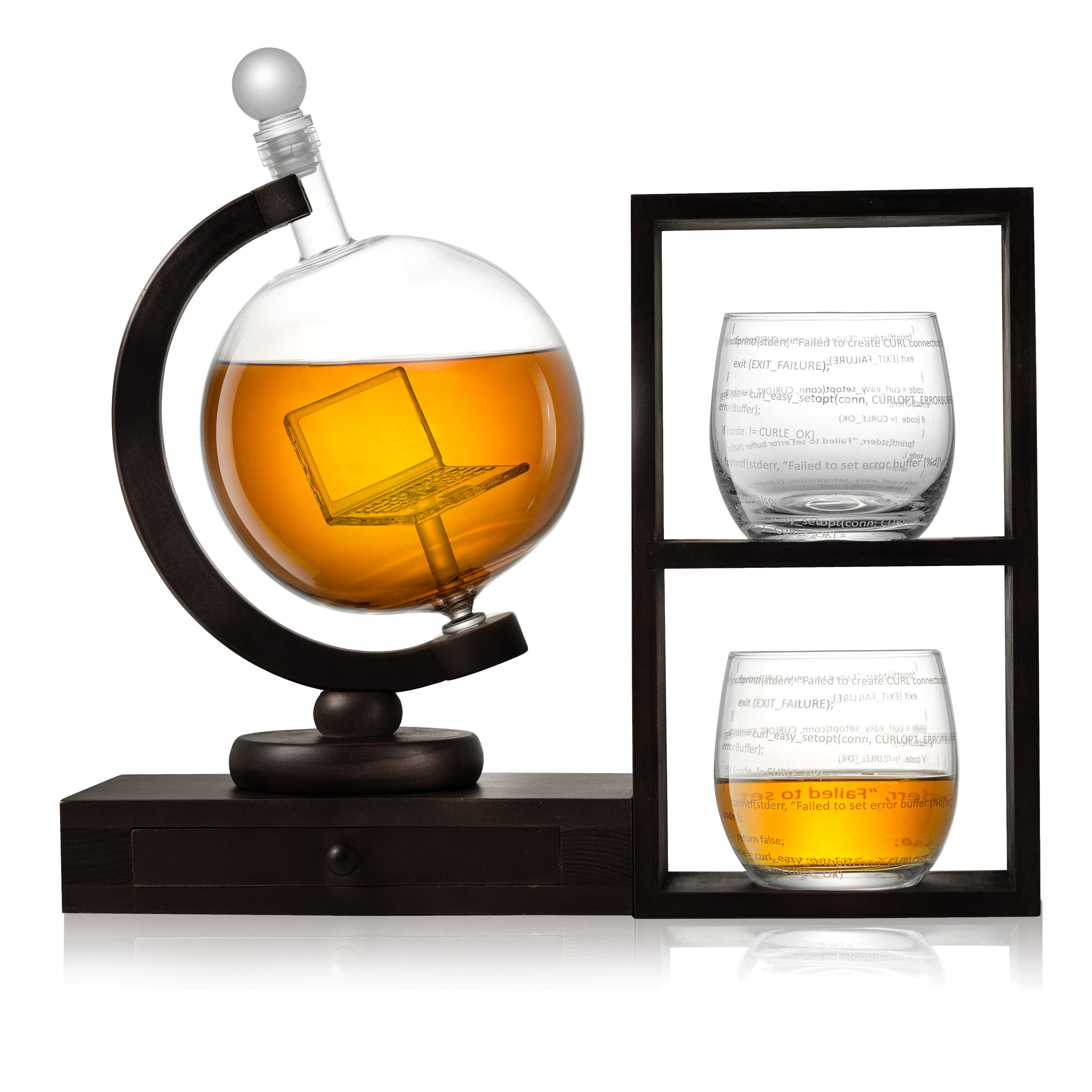 JoyJolt® Executive Computer 3-Piece Whiskey Decanter & Glasses Set