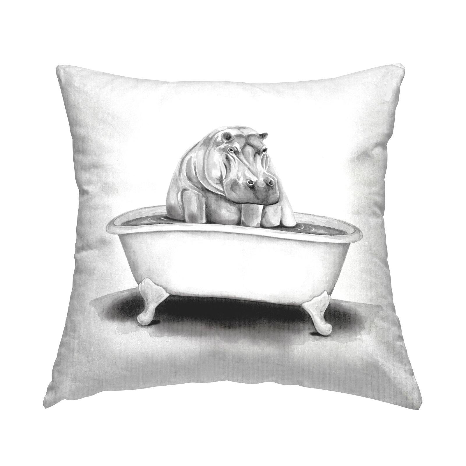 Stupell Industries Hippo in Bathtub Humorous Animal Wildlife Design Throw Pillow, 18&#x22; x 18&#x22;