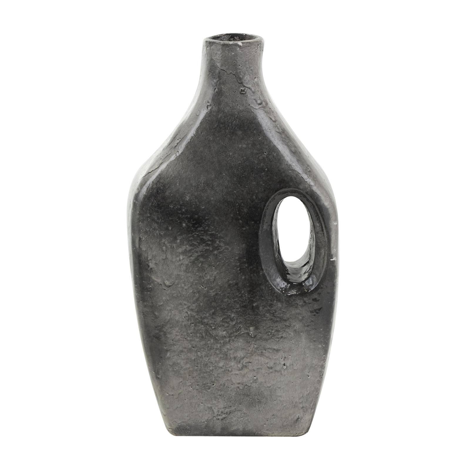 Gray Paper Mache Marble Inspired Decorative Vase with Cutout Handle