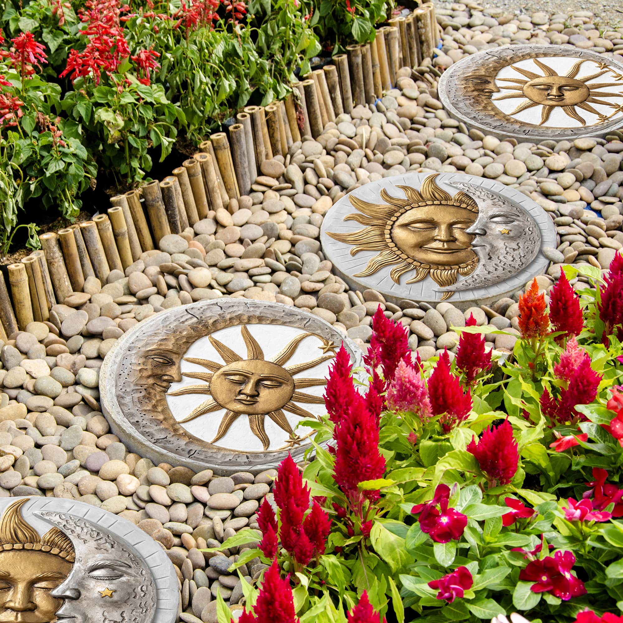 Glitzhome® 10" Cement Sun & Moon Textured Stepping Stones Set