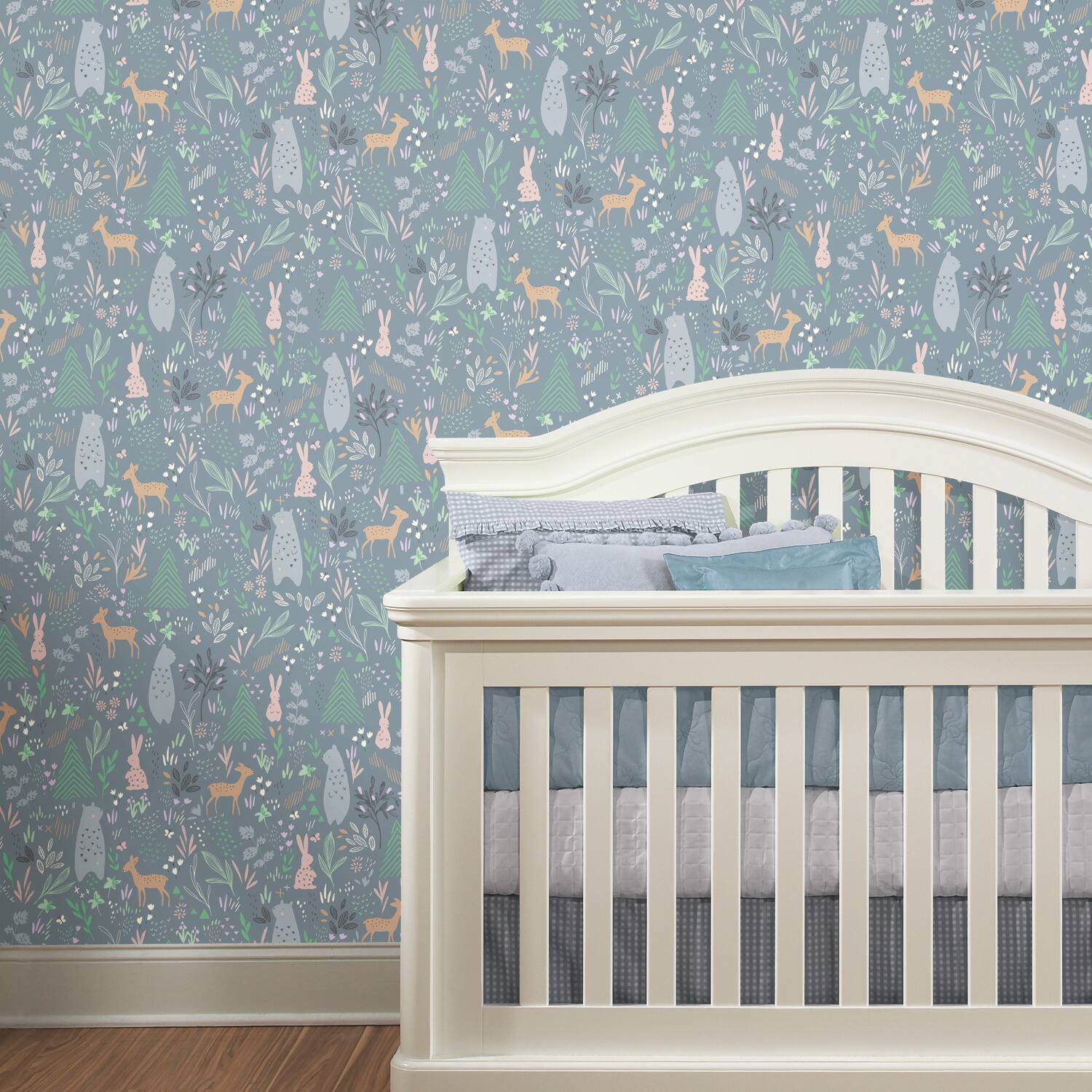 RoomMates Dark Gray Spring Forest Pals Peel & Stick Wallpaper