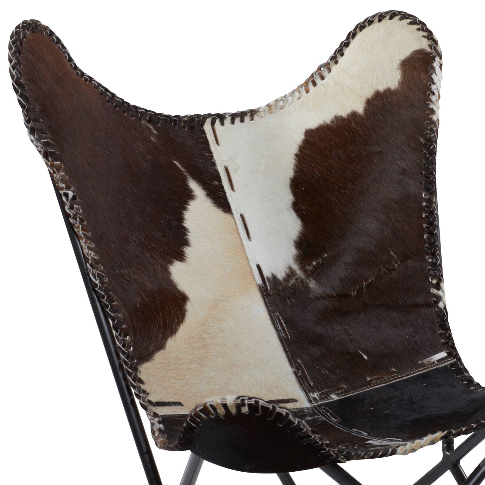 White Cow Hide Leather and Iron Rustic Accent Chair, 36" x 29" x 30"