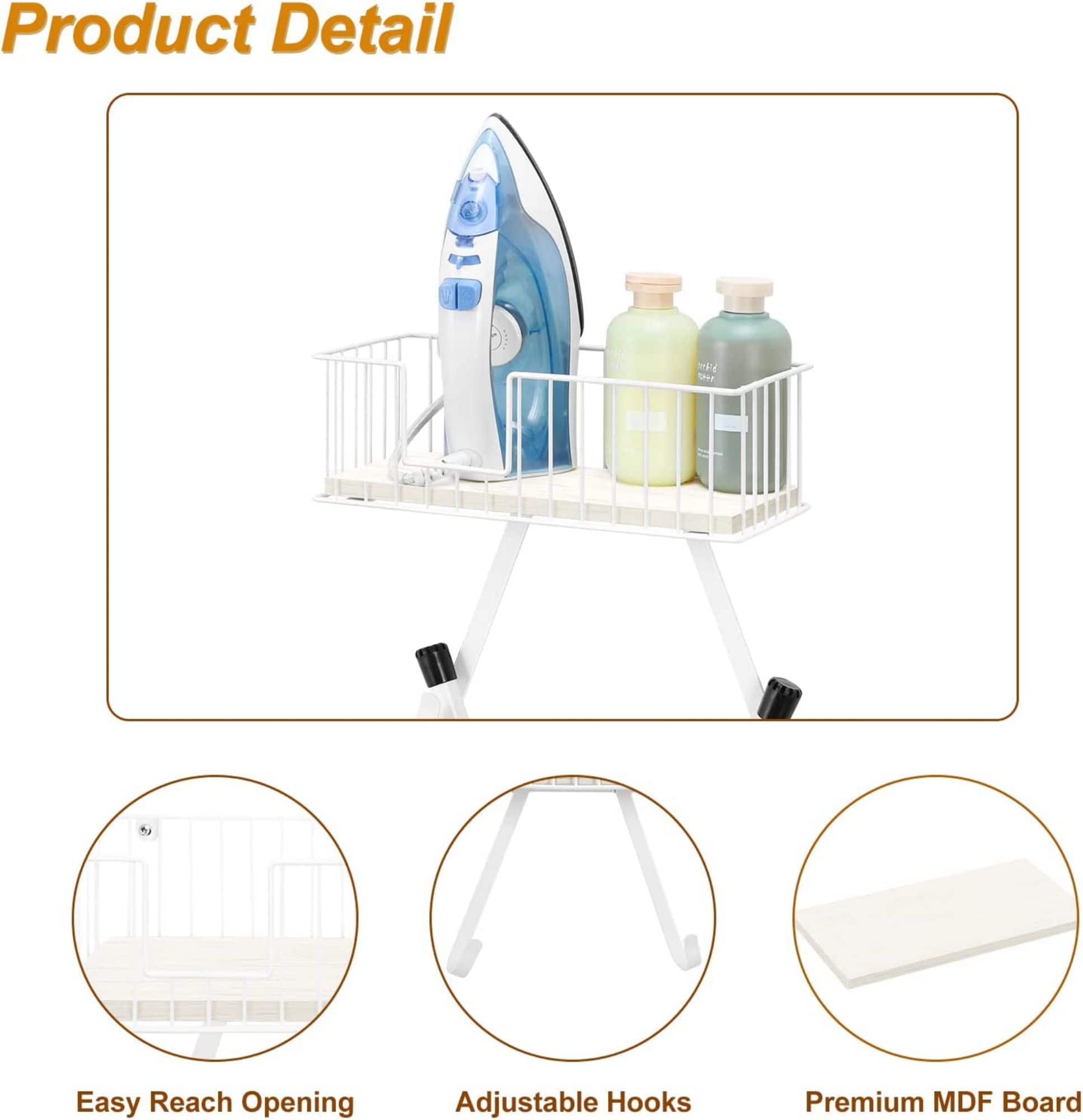 NEX™ Wall Mounted Ironing Board Hanger for T-Leg with Storage Basket