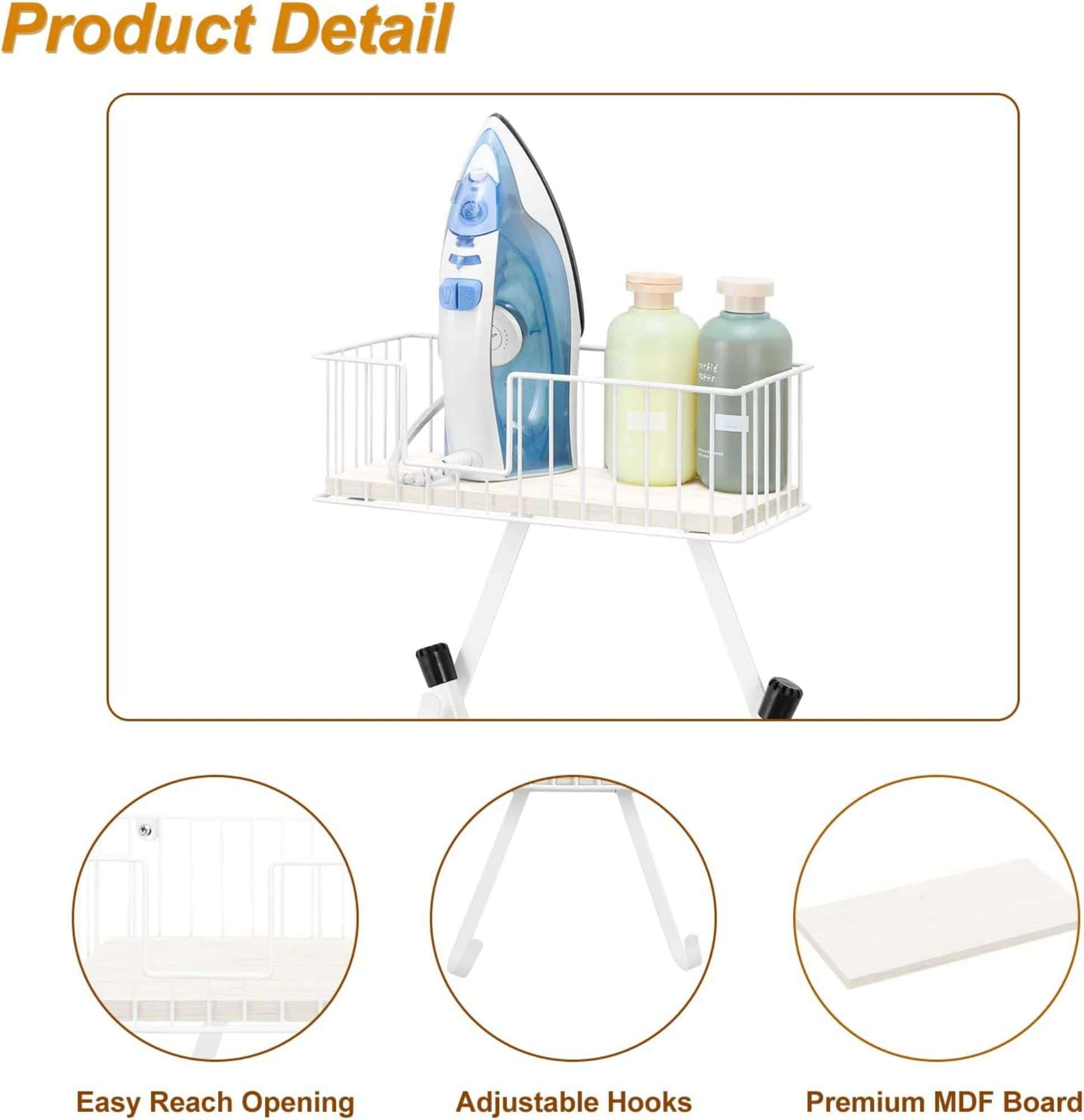 NEX&#x2122; Wall Mounted Ironing Board Hanger for T-Leg with Storage Basket