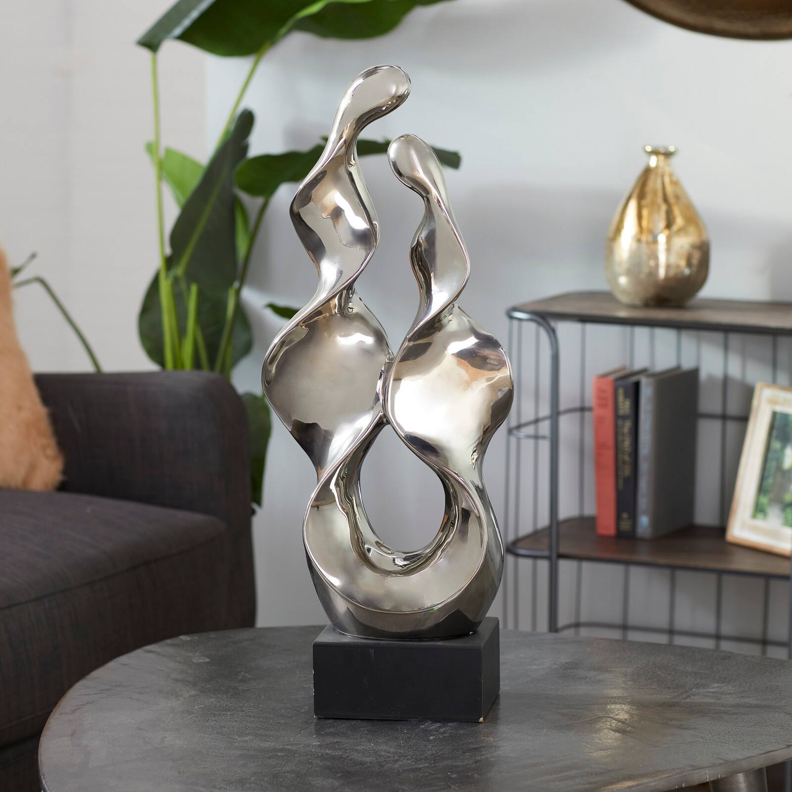 27&#x22; Silver Ceramic Modern Abstract Sculpture