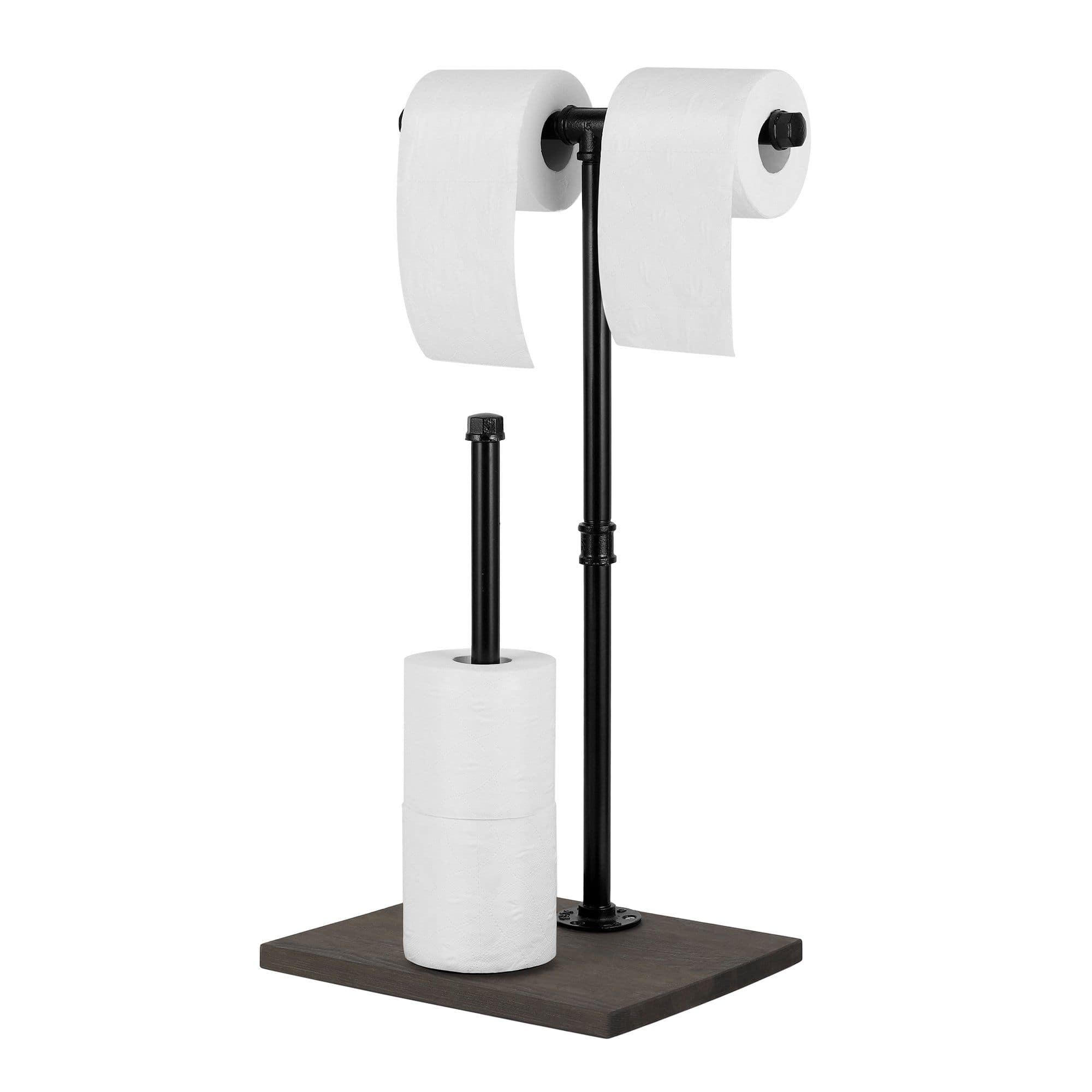 NEX&#x2122; Freestanding Iron Pipe Toilet Paper Holder with Solid Wood Base