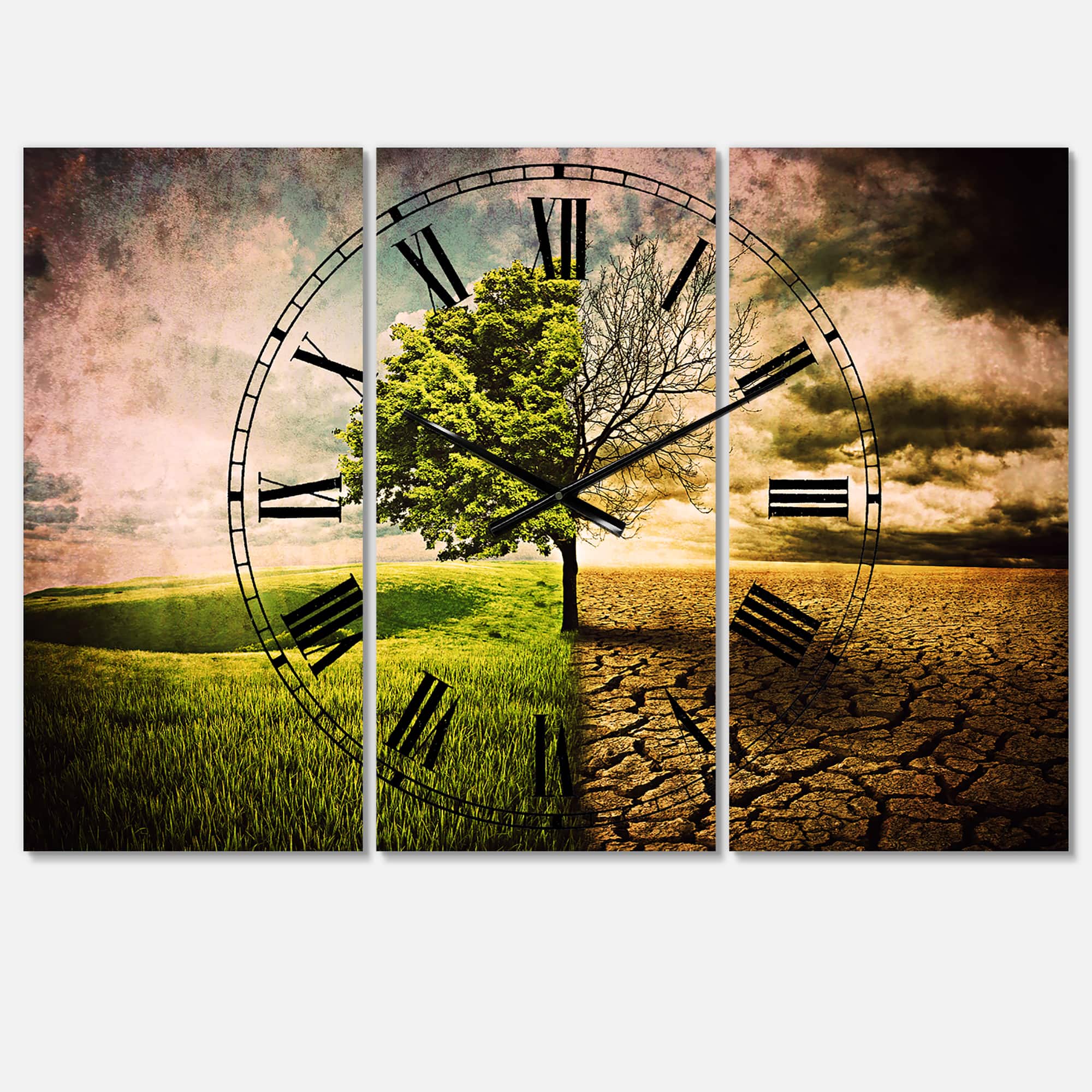 Designart Global Warming Traditional 3 Panel Wall Clock