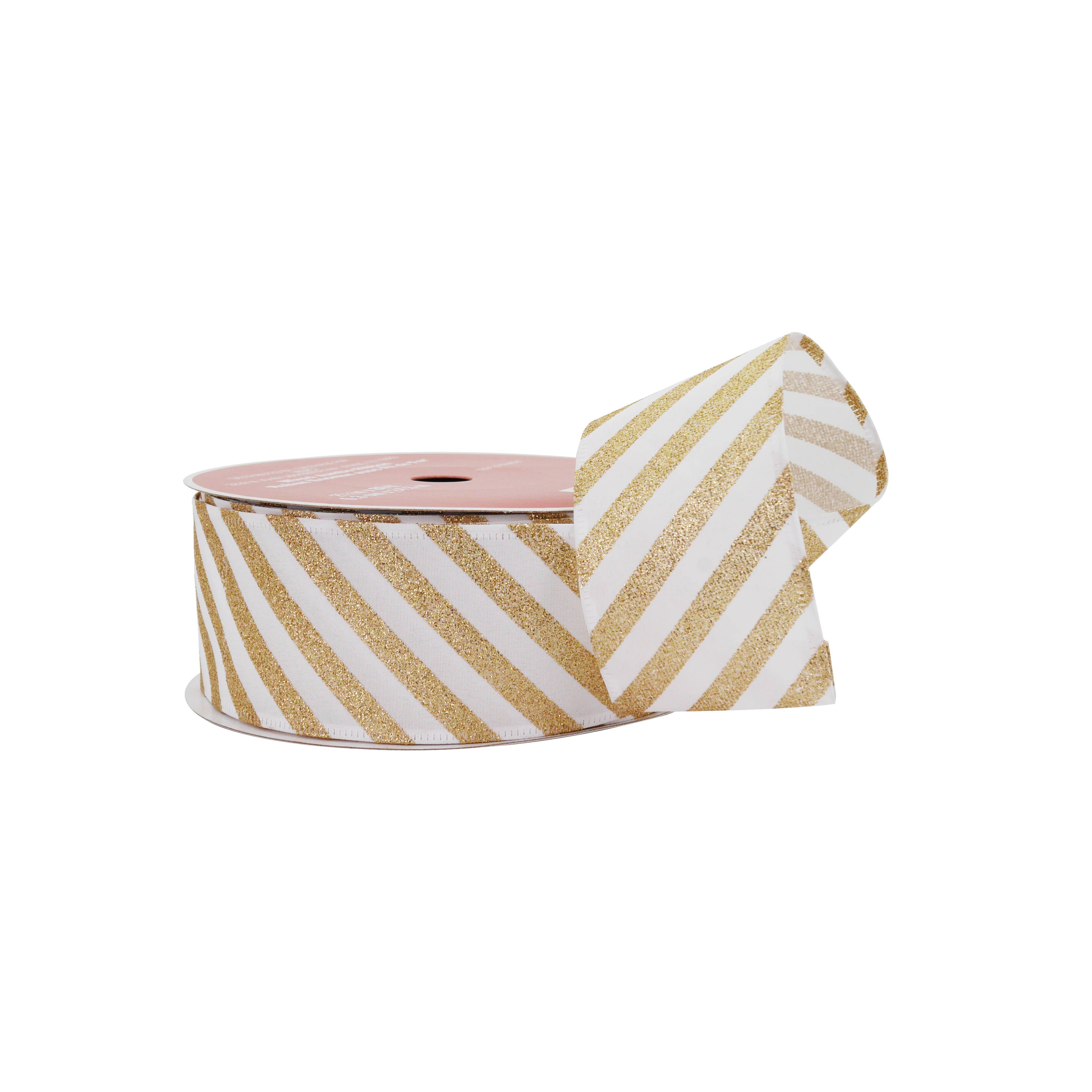 2.5&#x22; x 80ft. White &#x26; Gold Glitter Stripes Wired Jumbo Ribbon by Celebrate It&#xAE;