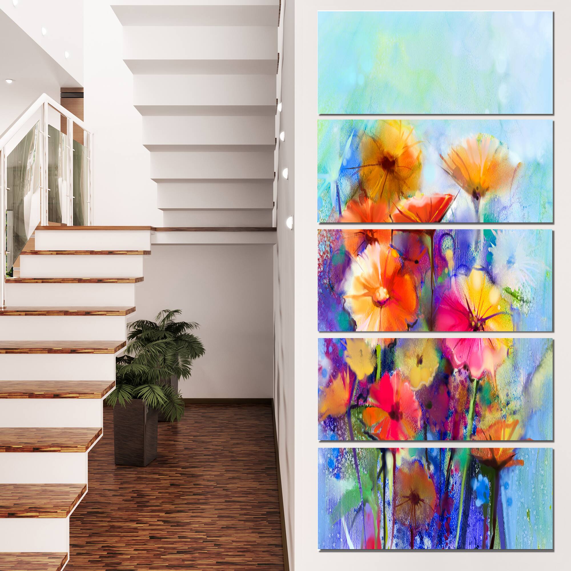 Designart - Abstract Floral Watercolor Painting - Large Floral Canvas Art Print