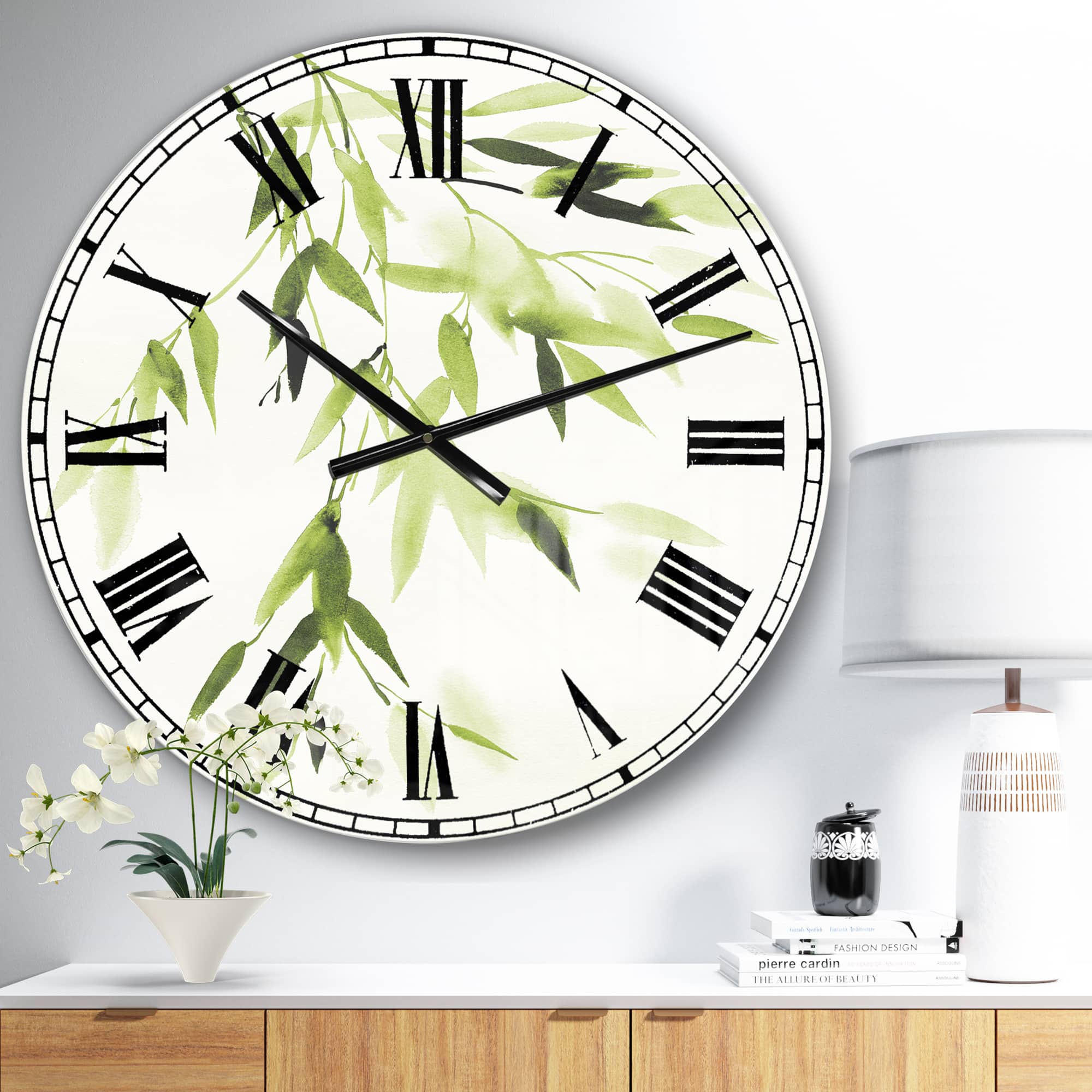 Designart 'Simplist Bamboo Leaves I Lake House Wall Clock