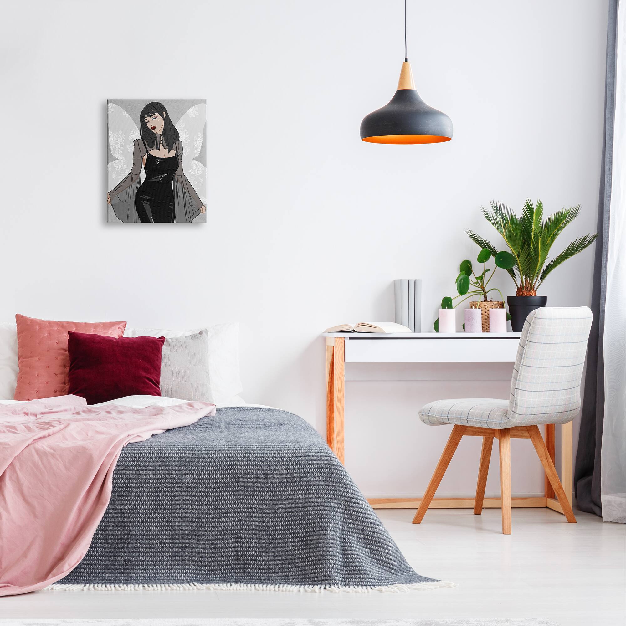 Stupell Industries Goth Fashion Girl Botanical Pattern Canvas Wall Art