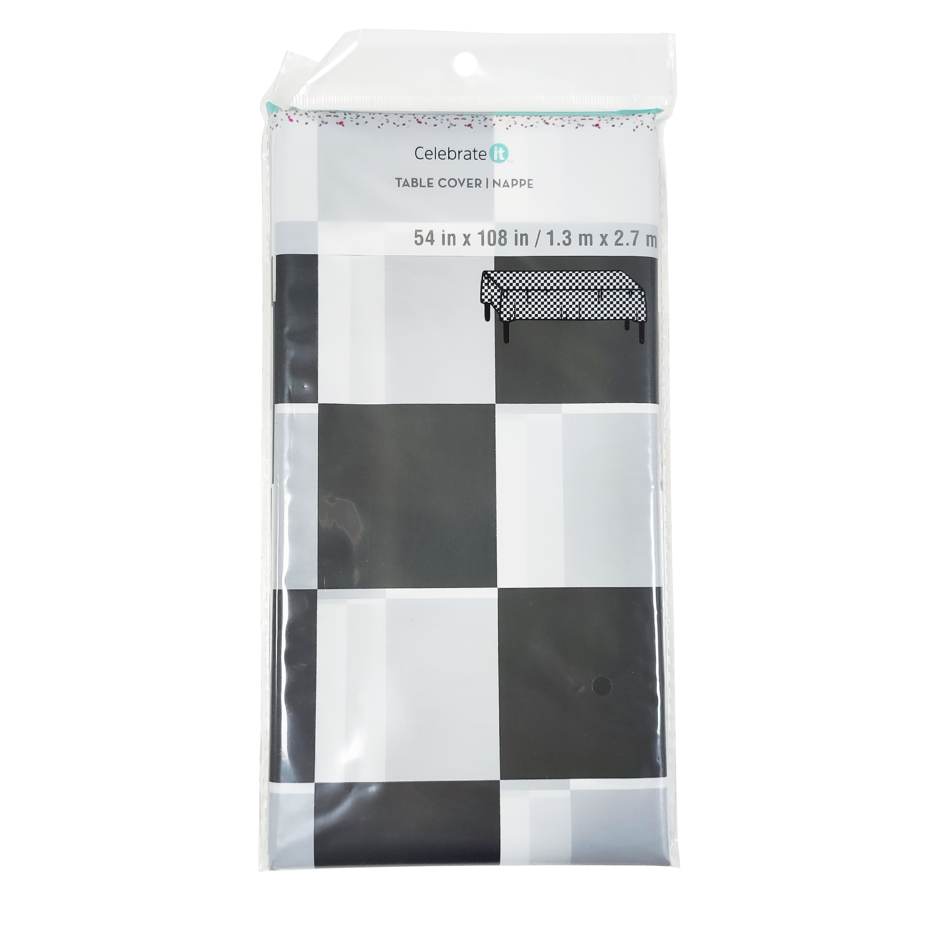 54&#x22; x 108&#x22; Black &#x26; White Checker Plastic Table Cover by Celebrate It&#x2122;