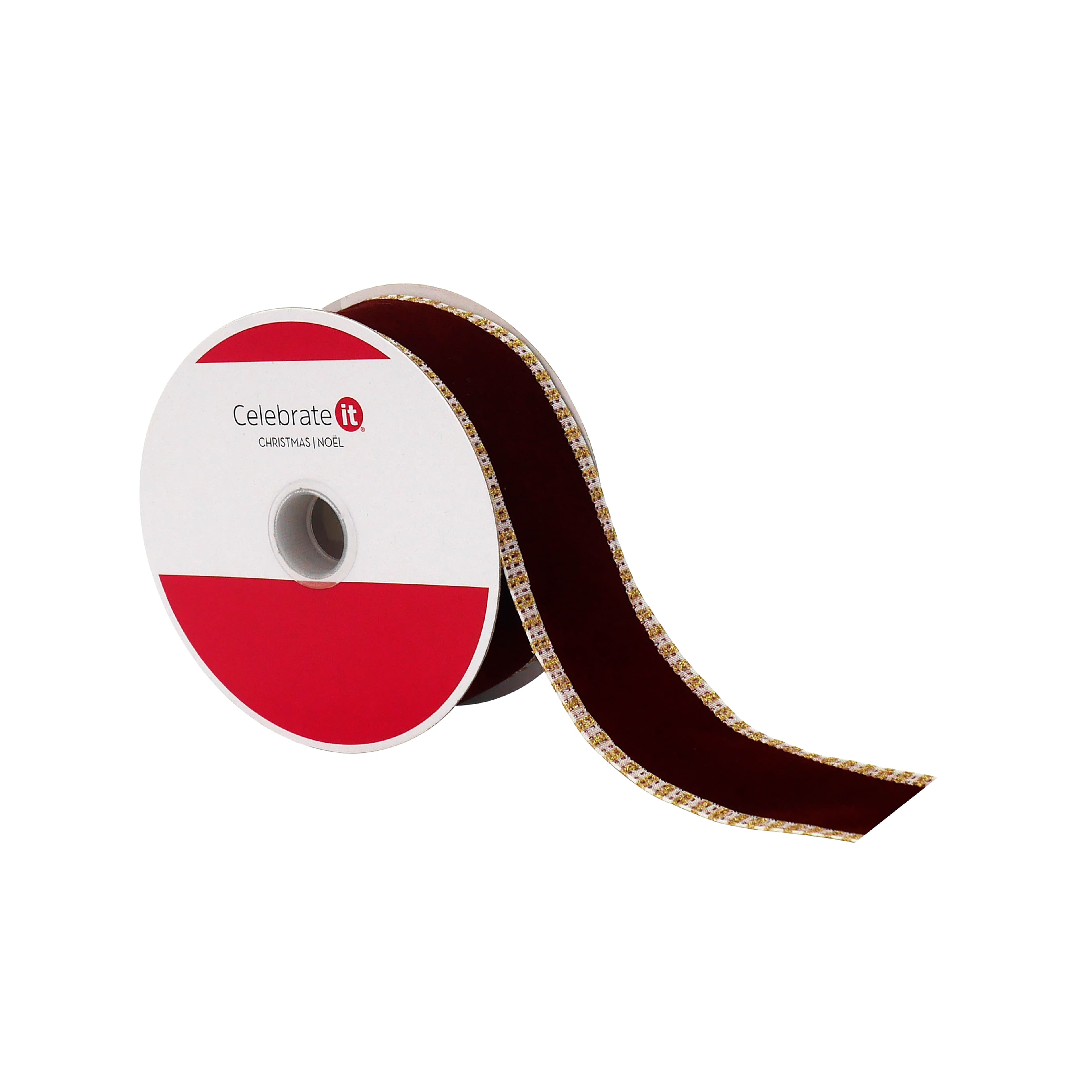1.5&#x22; x 25ft. Burgundy with Gold Edges Wired Ribbon by Celebrate It&#xAE;