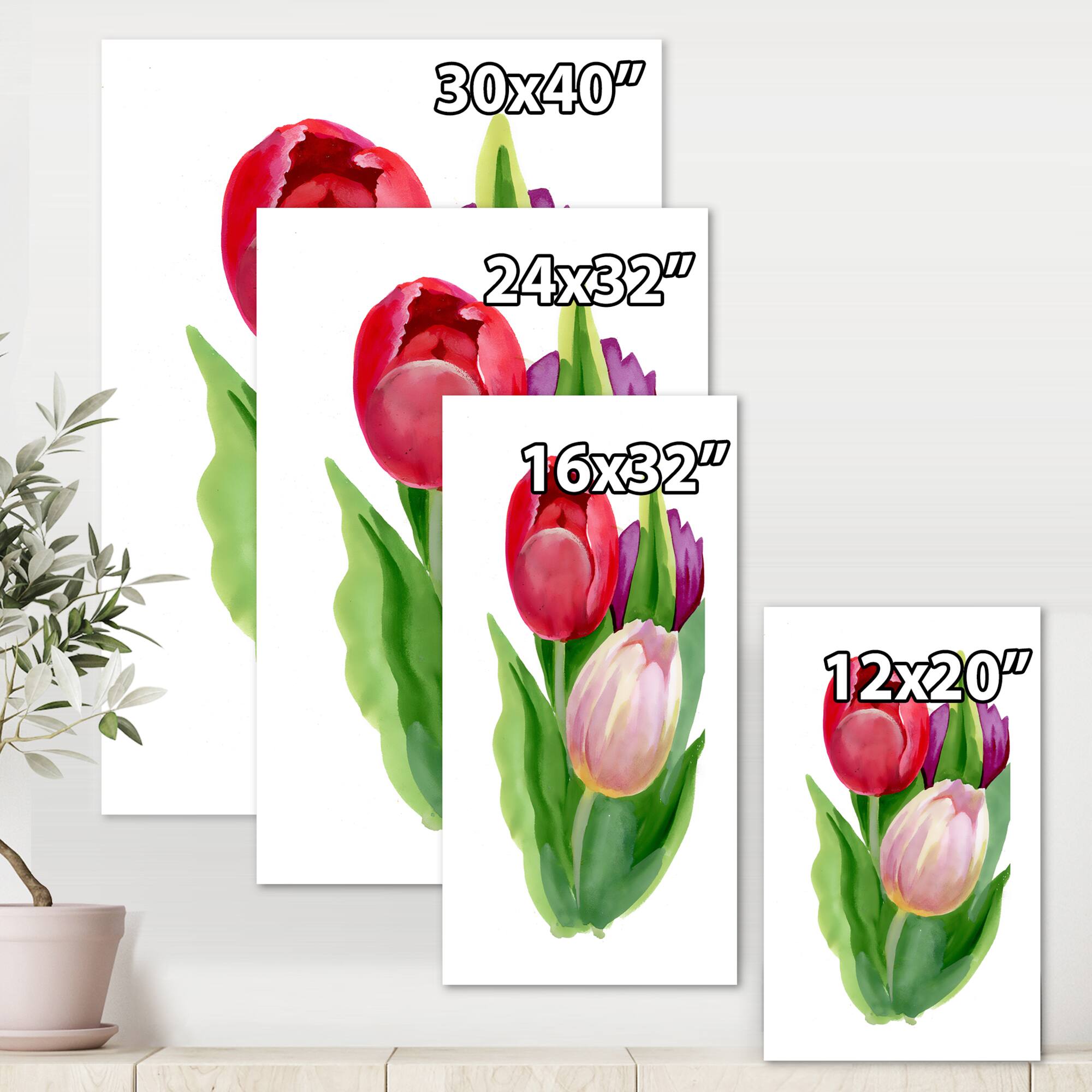 Designart - Beautiful Tulip Flowers - Traditional Canvas Wall Art Print