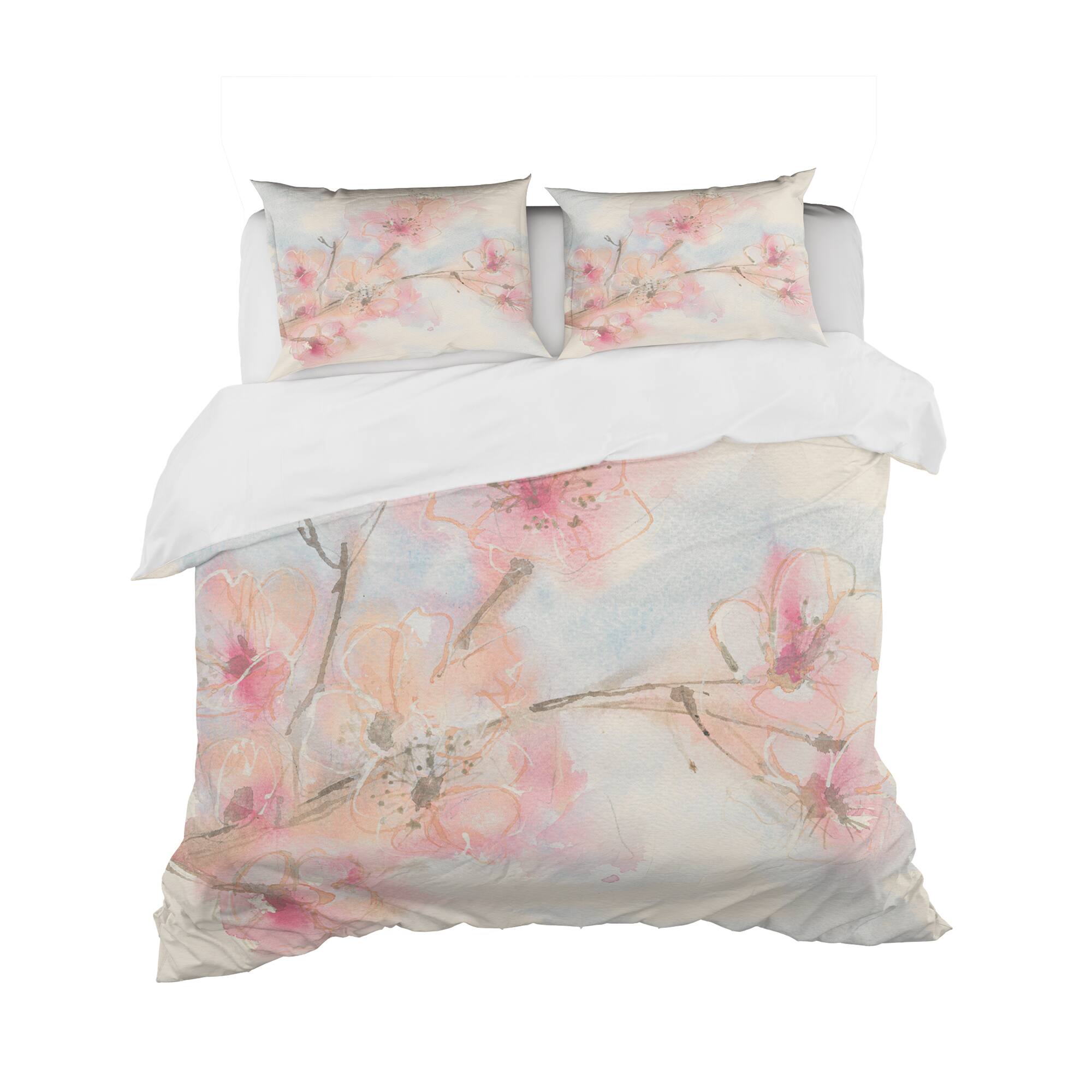 Designart &#x27;Pink Blossoms Branch&#x27; Shabby Bedding Set - Duvet Cover &#x26; Shams