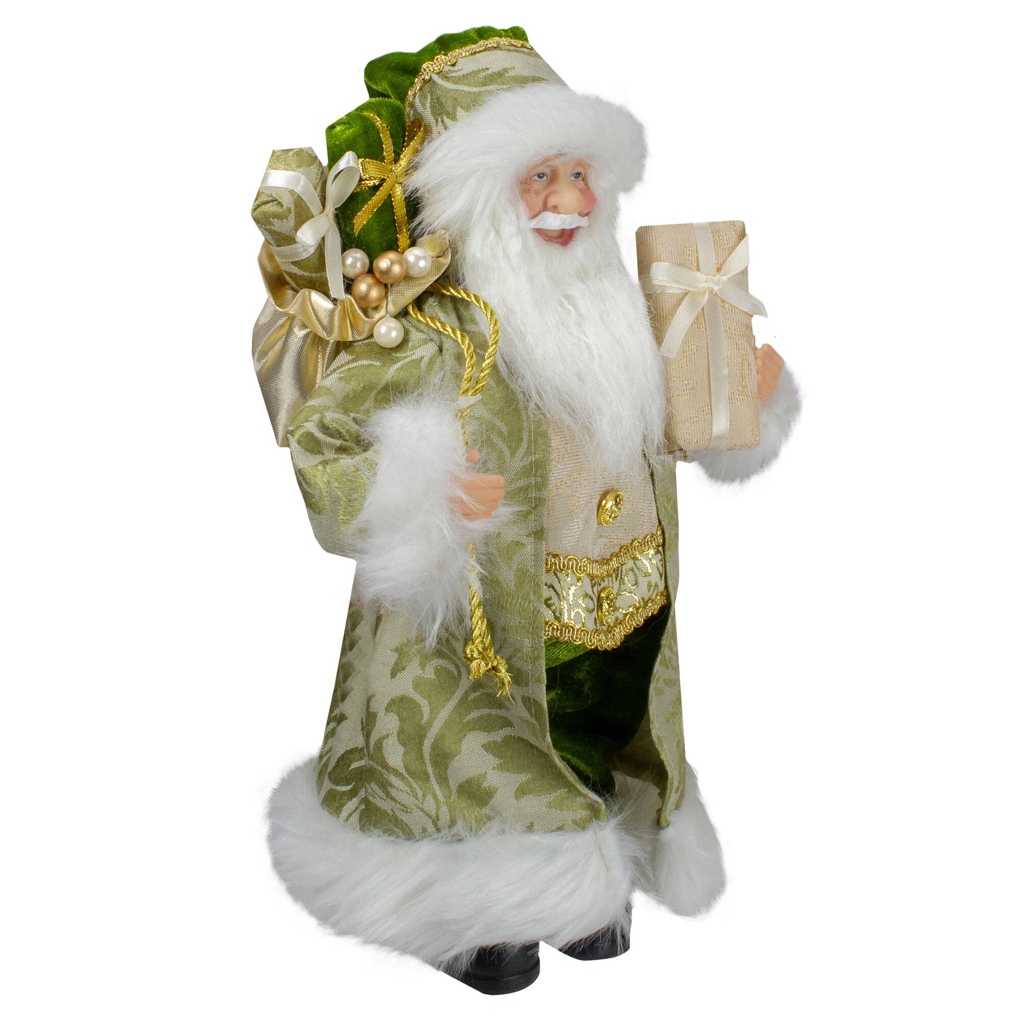 12" St. Patrick's Irish Standing Santa Claus Christmas Figure with Teddy Bear and Gift Bag