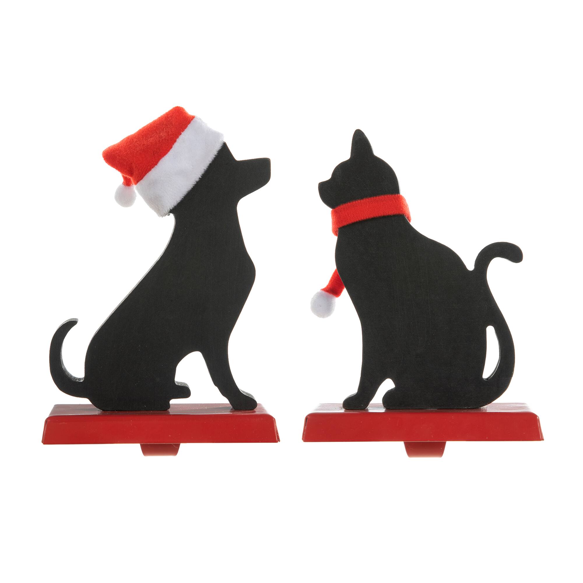 Glitzhome&#xAE; Cat &#x26; Dog Metal Christmas Stocking Holder Set