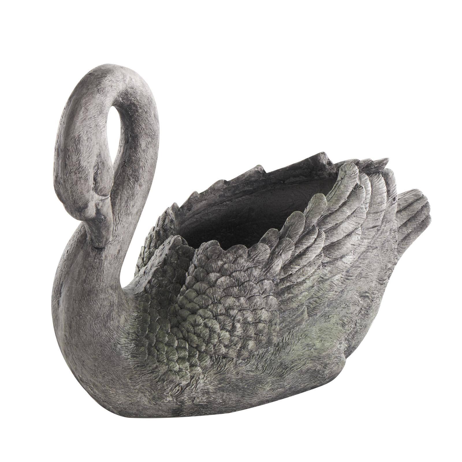 23" Gray Swan Textured Planter with Patina Accents