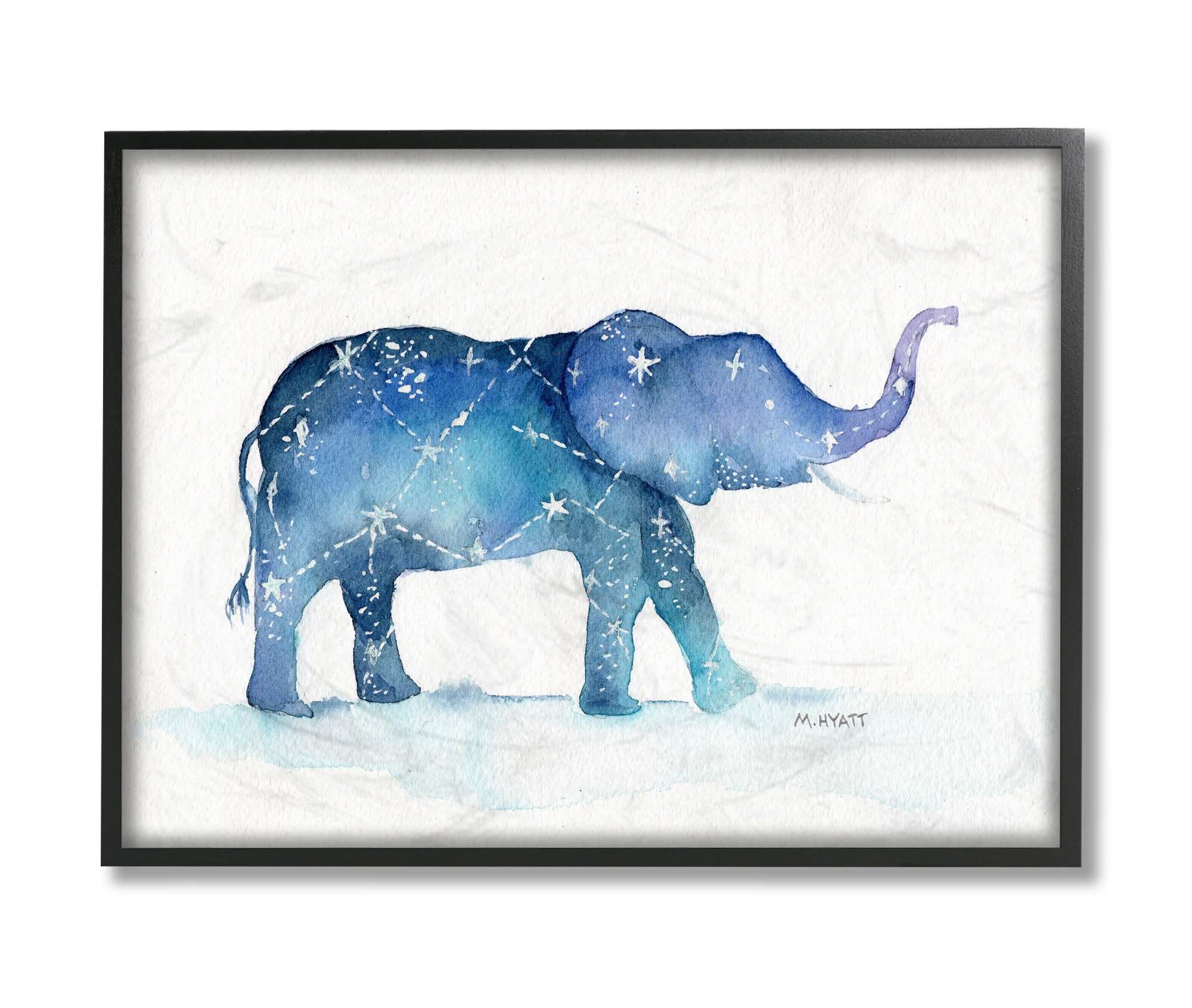Stupell Industries Elephant March with Abstract Night Sky Wall Art in Black Frame