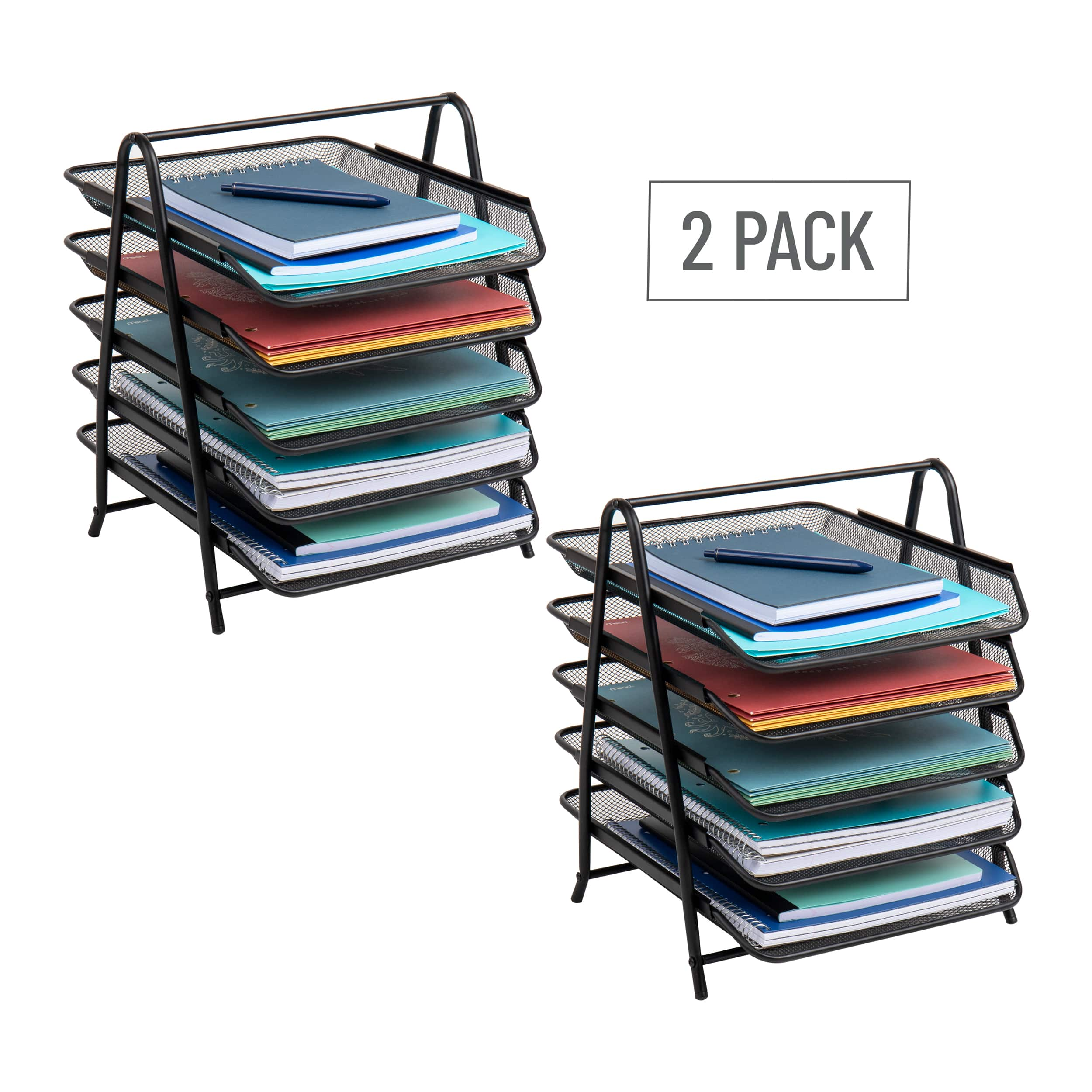 Mind Reader Network Collection Black Metal Mesh 5-Tier Paper Trays, 2ct.