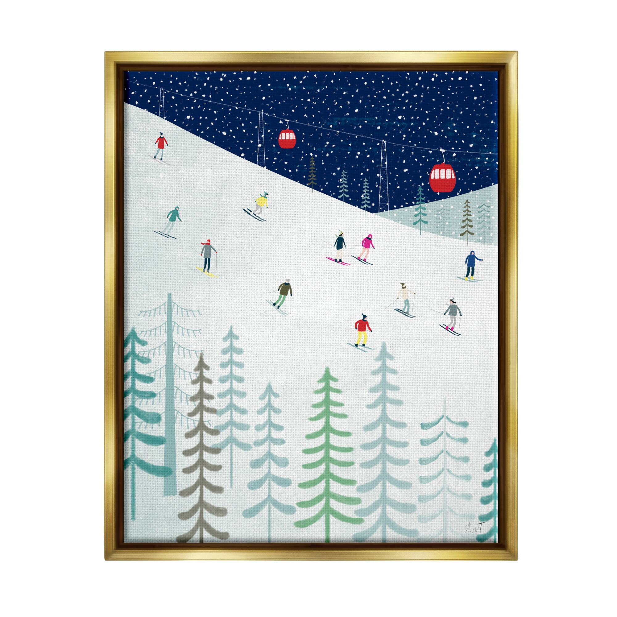Stupell Industries Skiing Night Sky Winter Slopes Framed Floater Canvas Wall Art