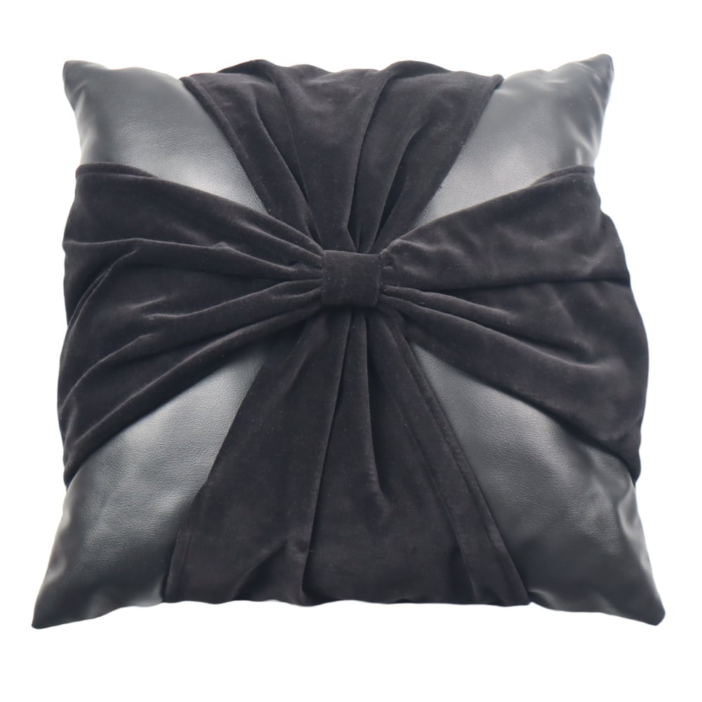 16&#x22; Black Faux Leather &#x26; Velvet Bow Throw Pillow by Ashland&#xAE;