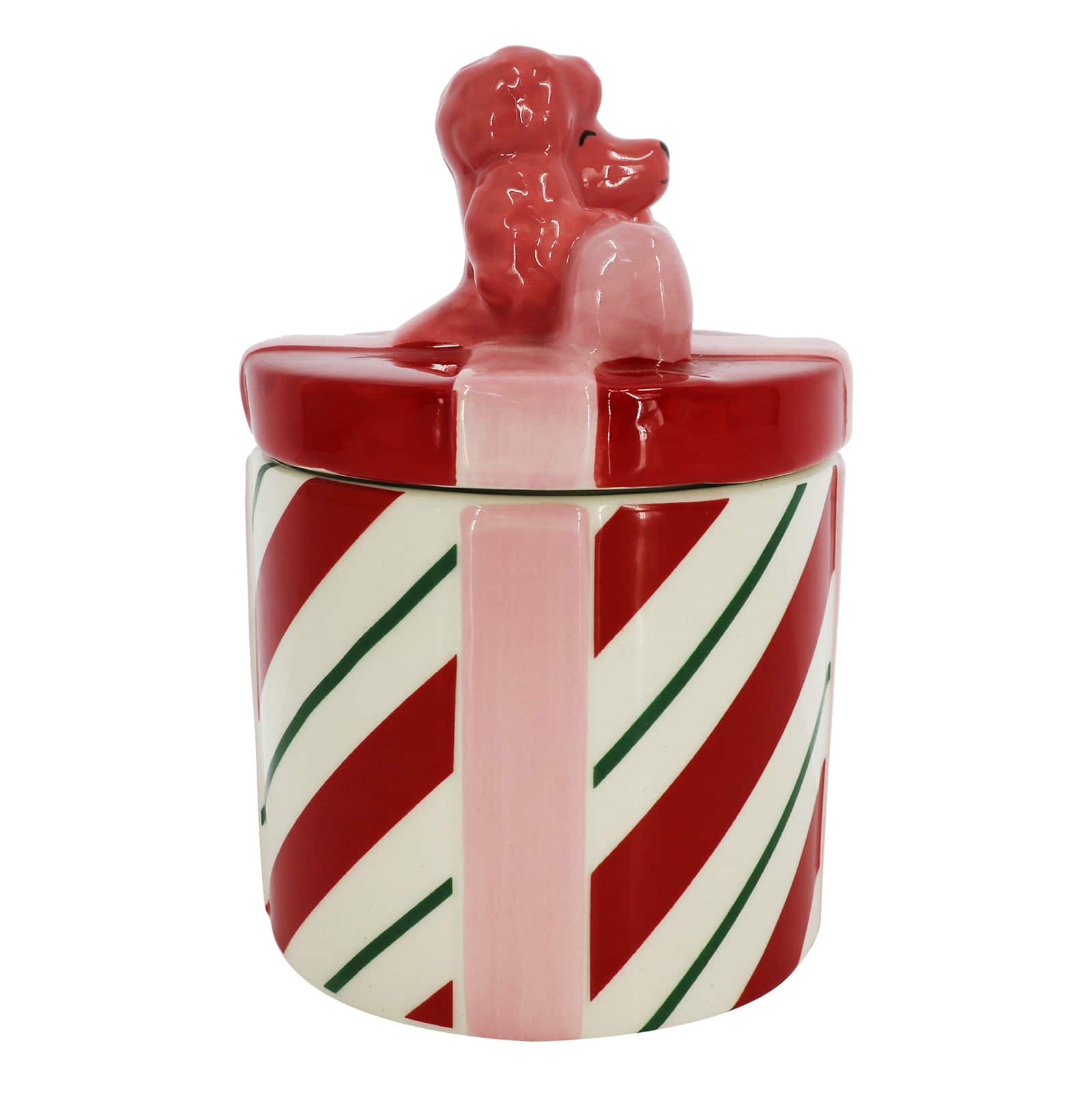 6&#x22; Red &#x26; White Peppermint Stripe with Dog Ceramic Container by Ashland&#xAE;