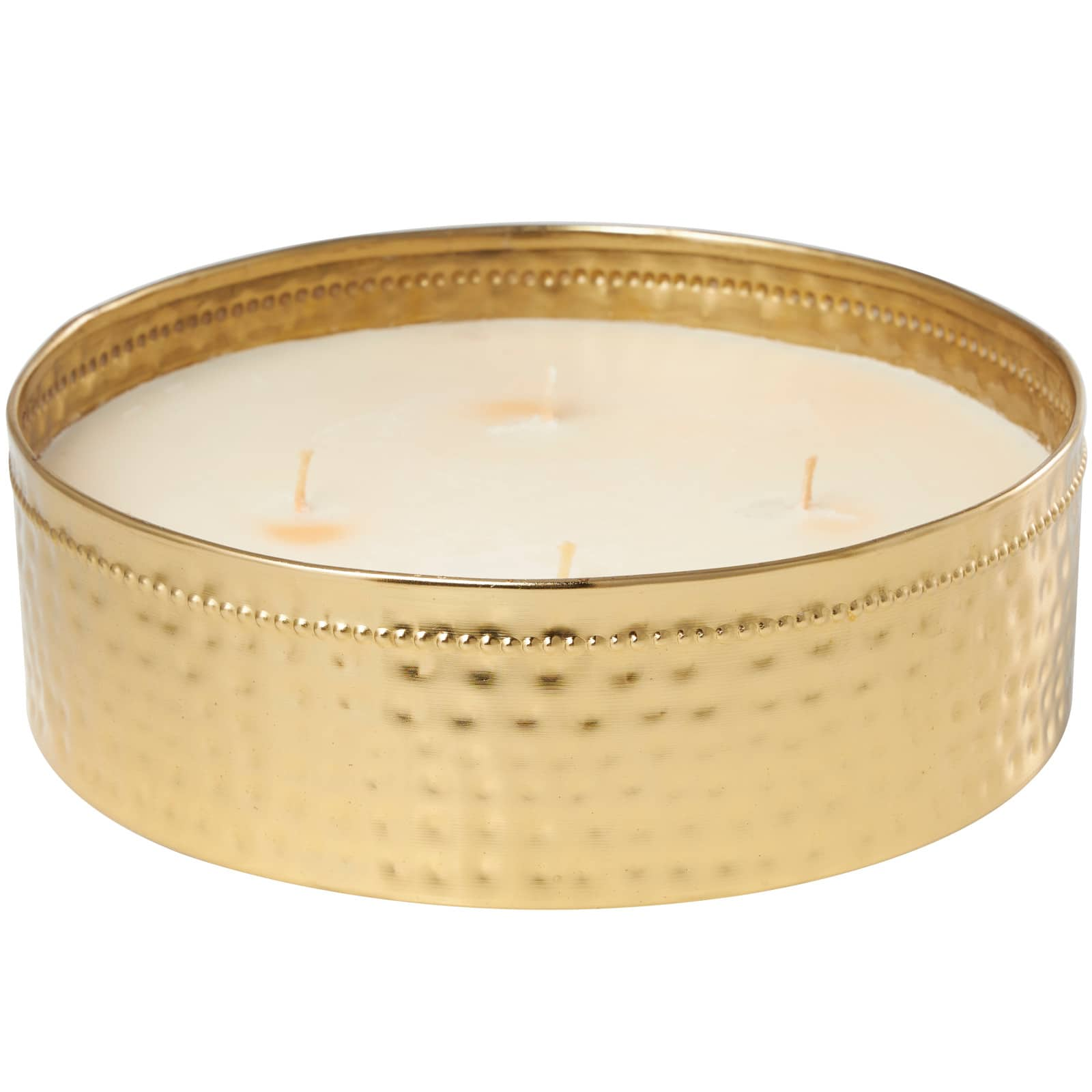 Jasmine Scented 4-Wick Candle in Wide Hammered Gold Bowl