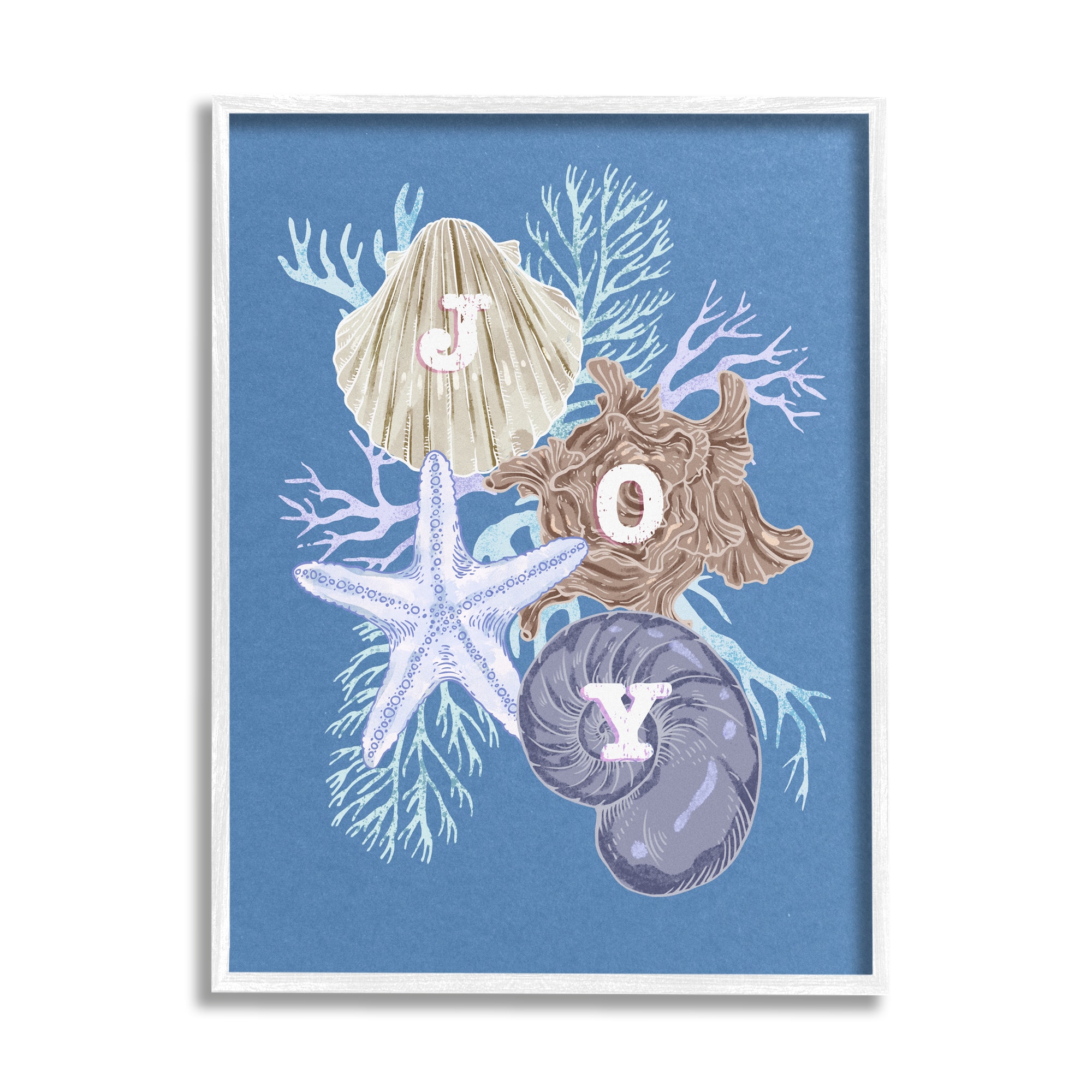 Stupell Industries Joy Nautical Holiday Seashells Framed Giclee Art