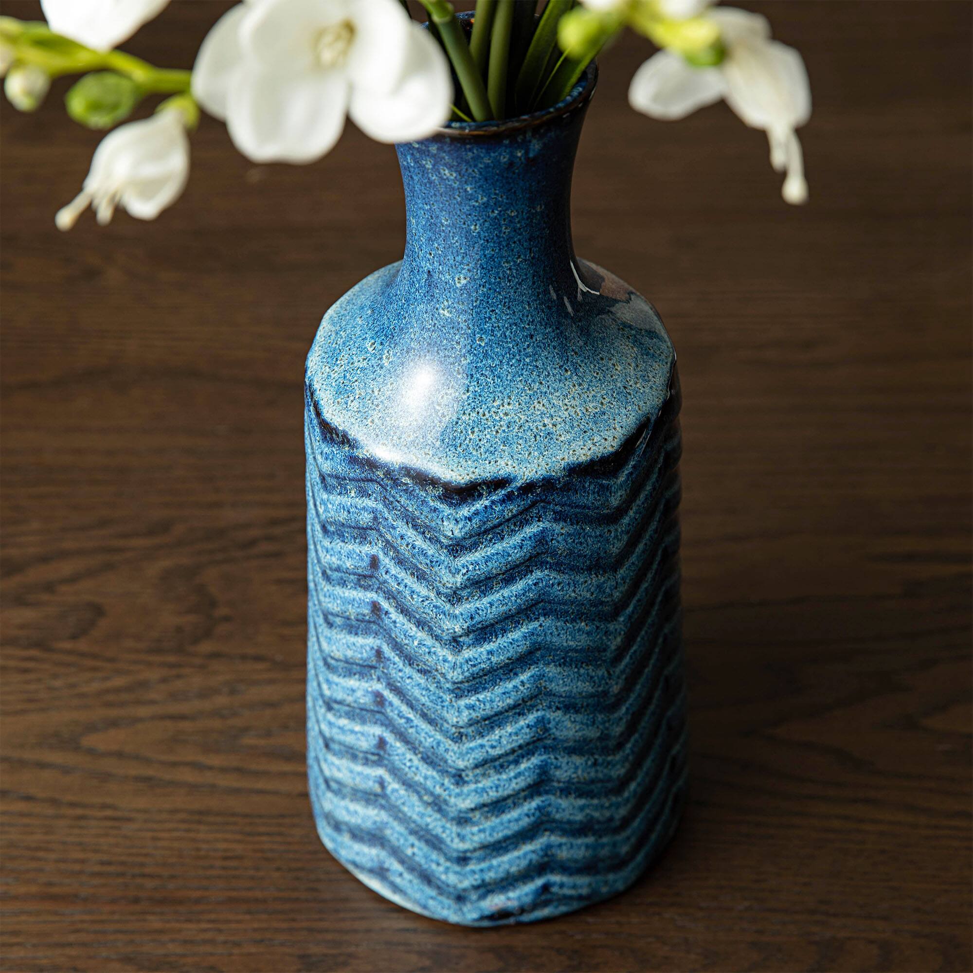 Glitzhome® Brilliant Blue Chevron Ceramic Modern Vase Set