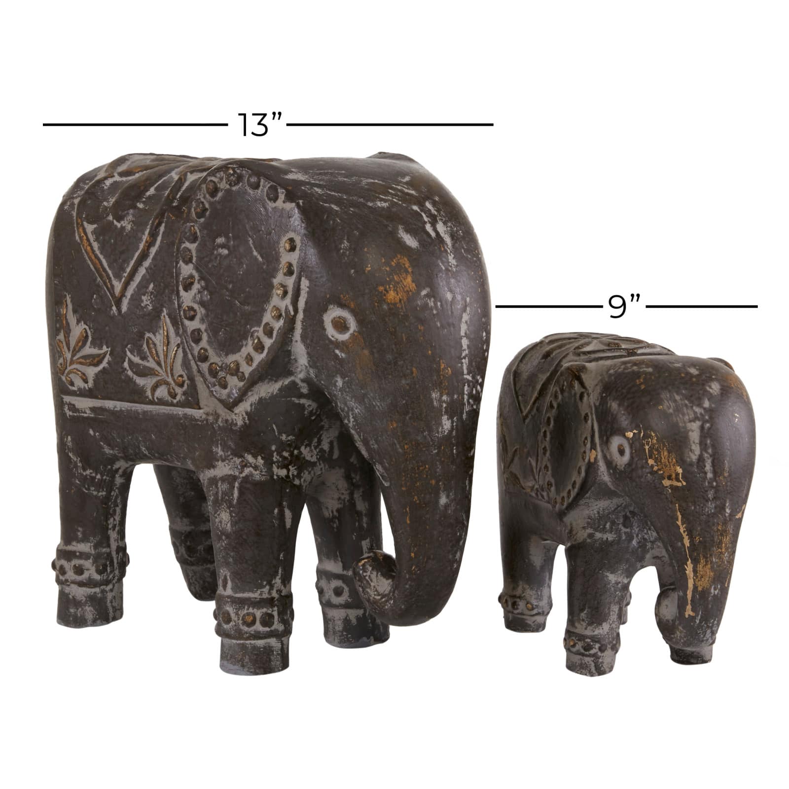 Brown Ceramic Eclectic Elephant Sculpture Set
