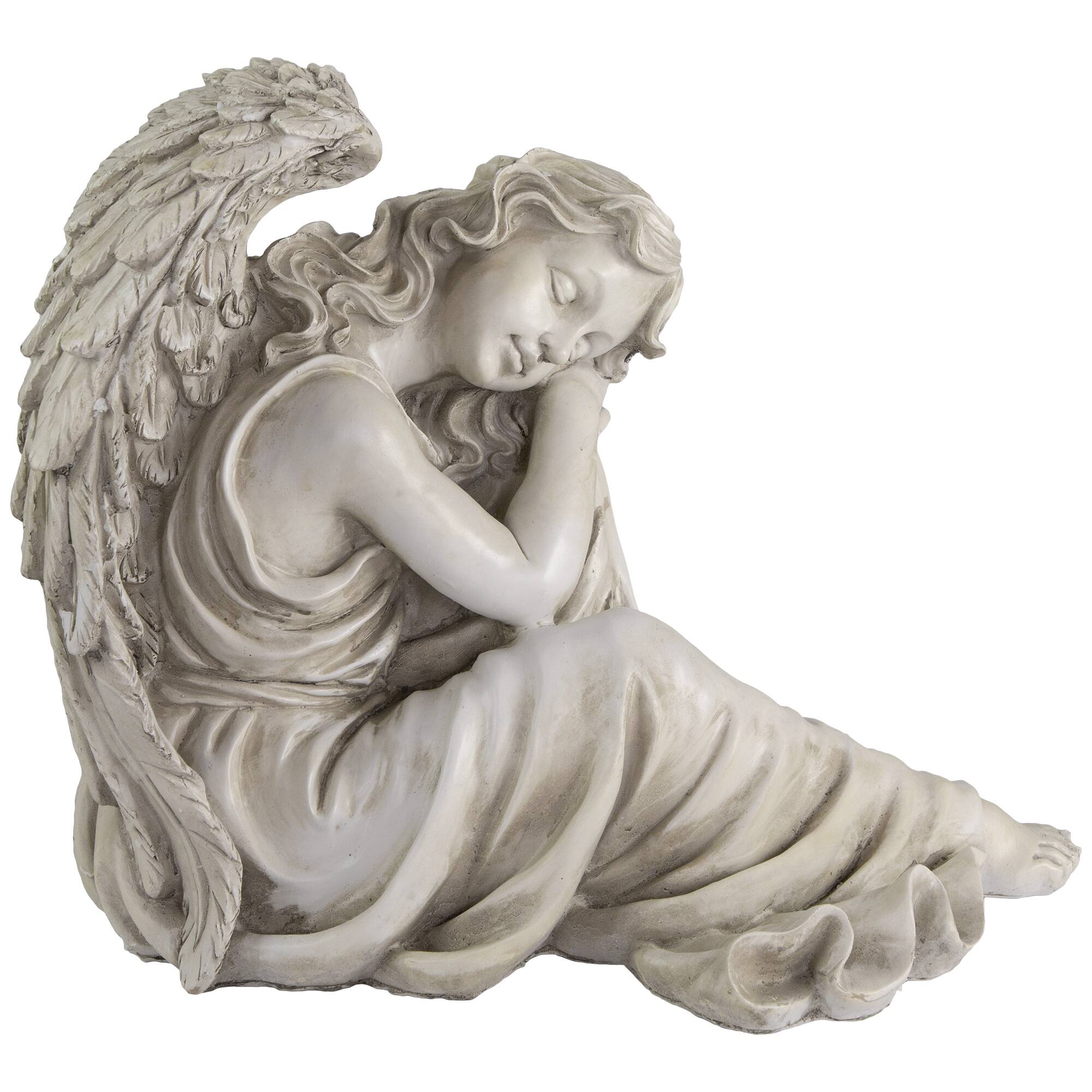 17&#x22; Gray Resting Angel Outdoor Garden Statue