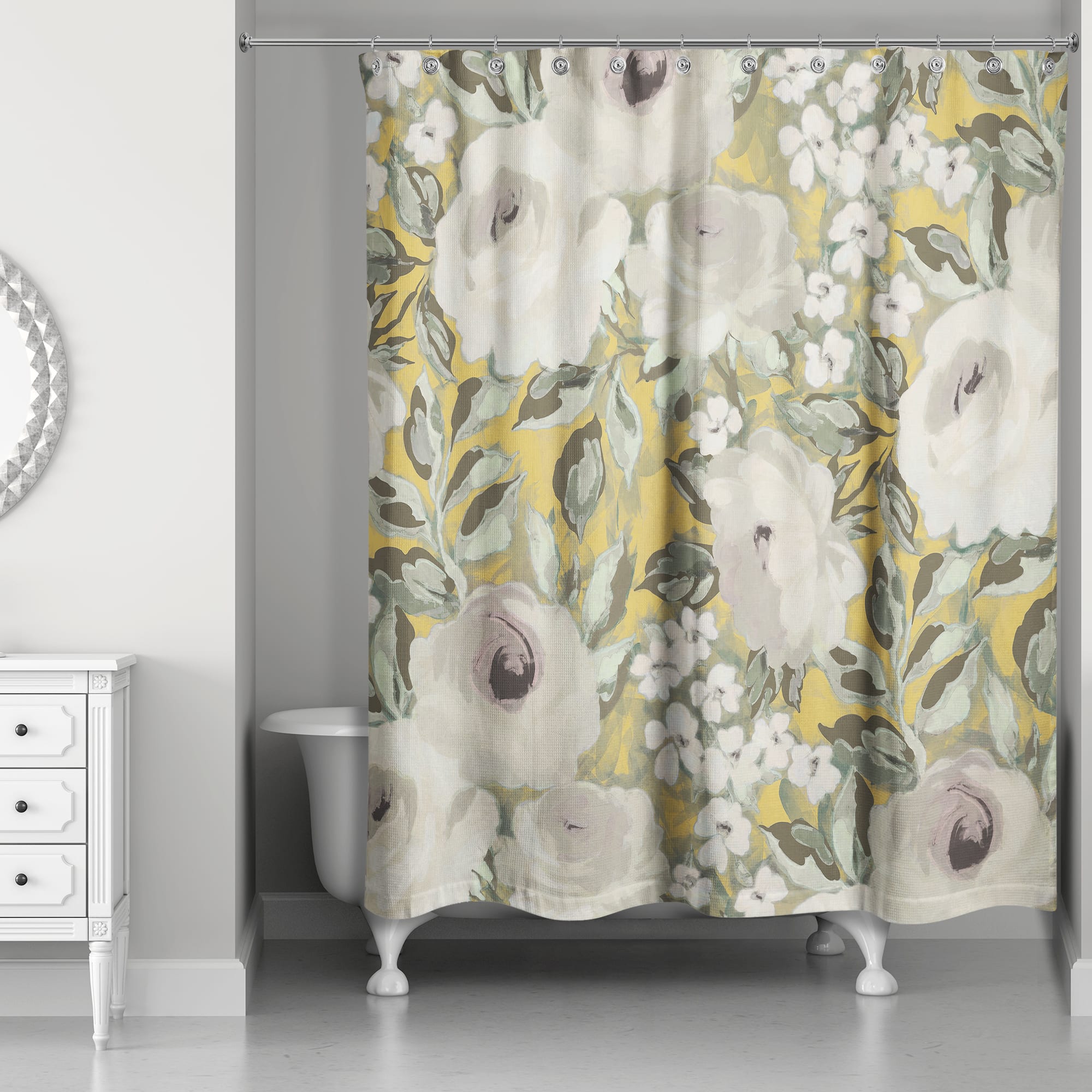Yellow Floral 71&#x22; x 74&#x22; Shower Curtain