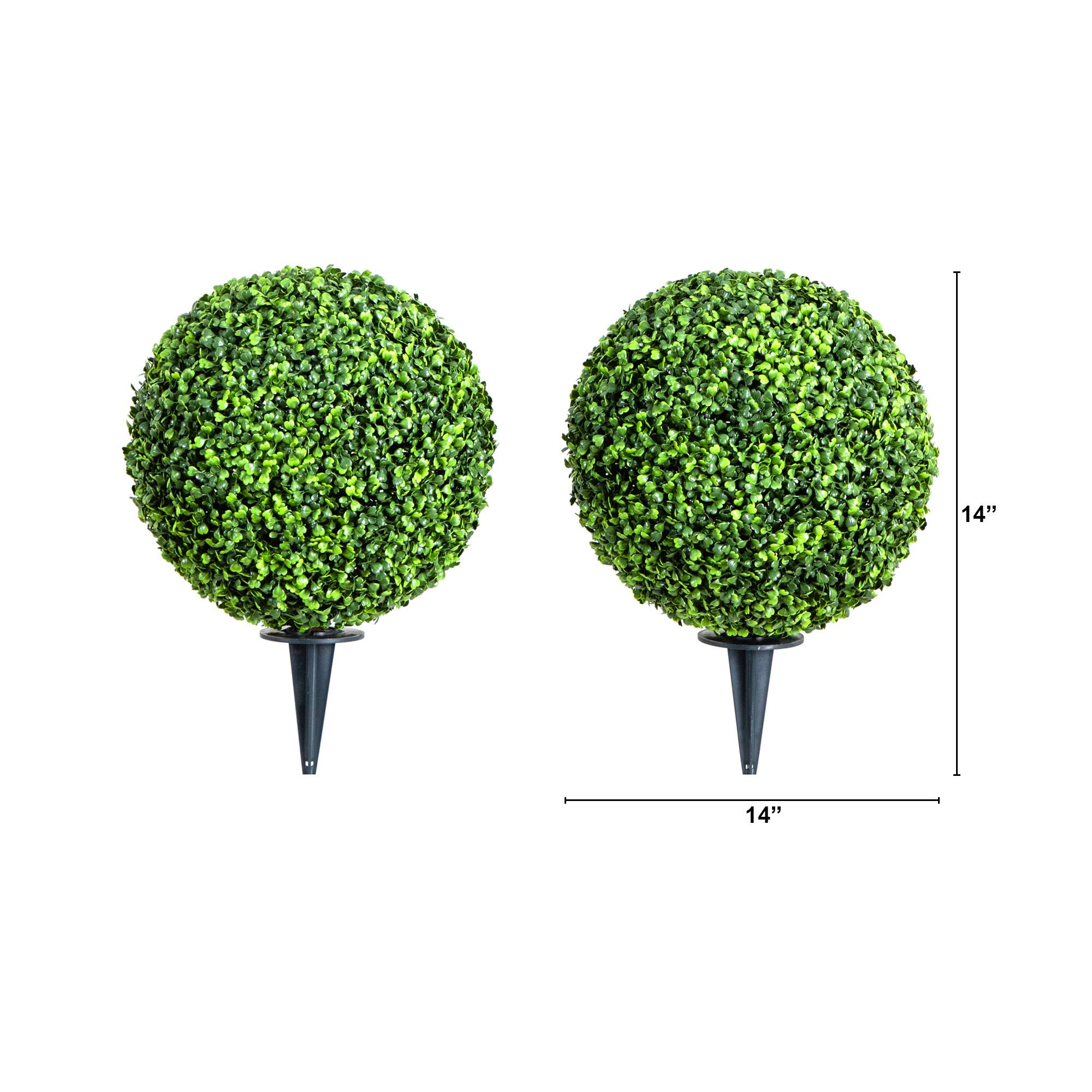 14" UV-Resistant Boxwood Ball Topiaries with Integrated Ground Stakes, 2ct.