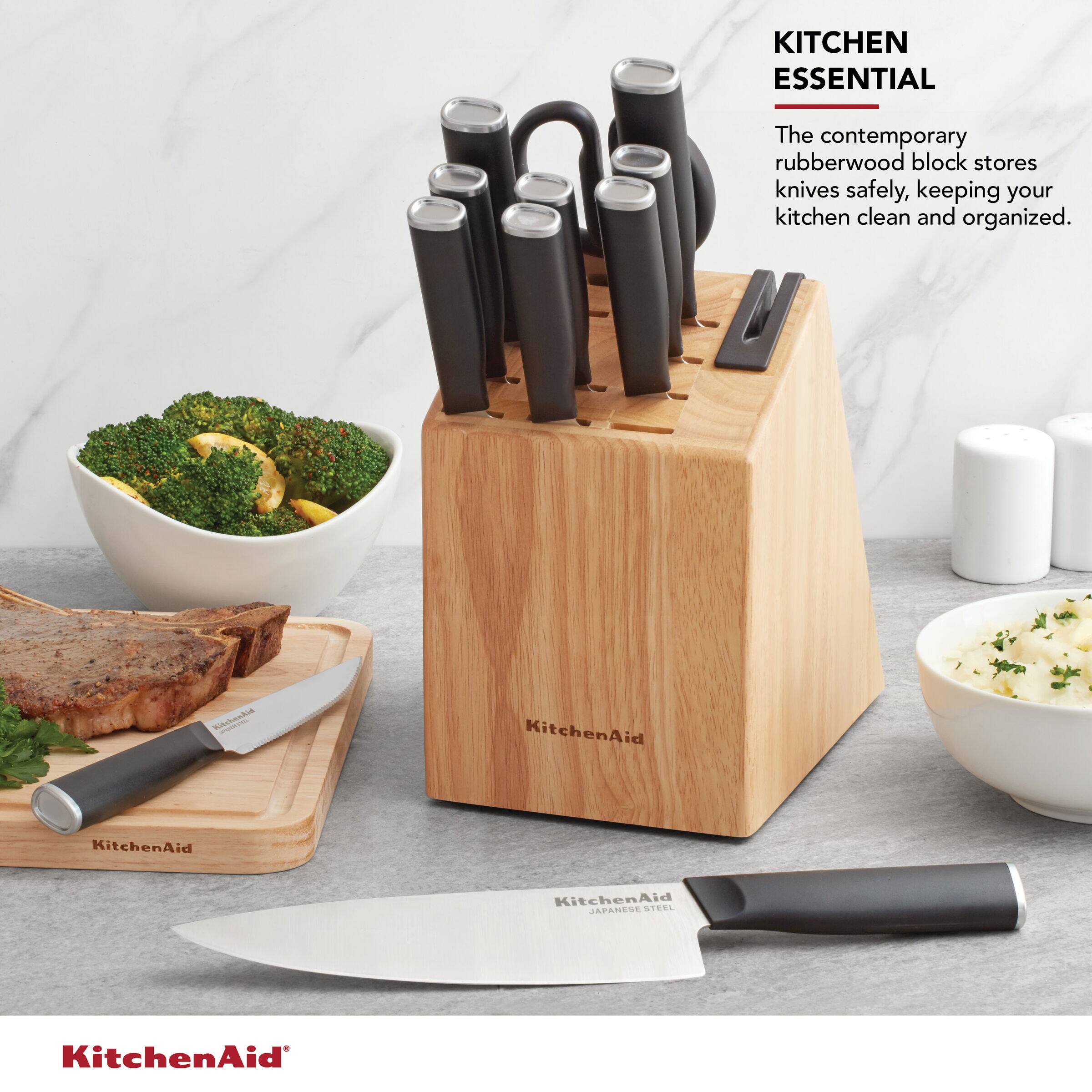 KitchenAid Classic 12-Piece Knife Rubberwood Block Set with Built in Sharpener