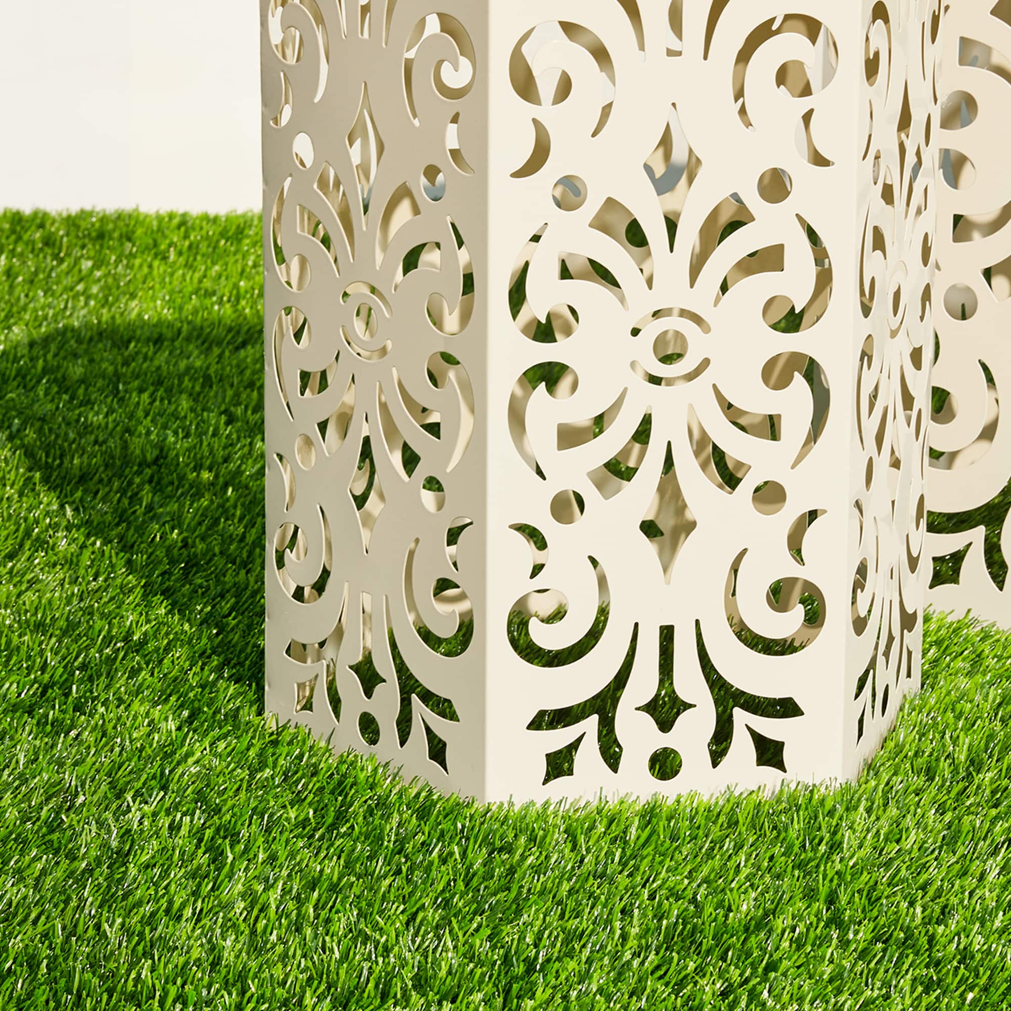 Glitzhome® White Floral Motif Hexagonal Garden Stool Set