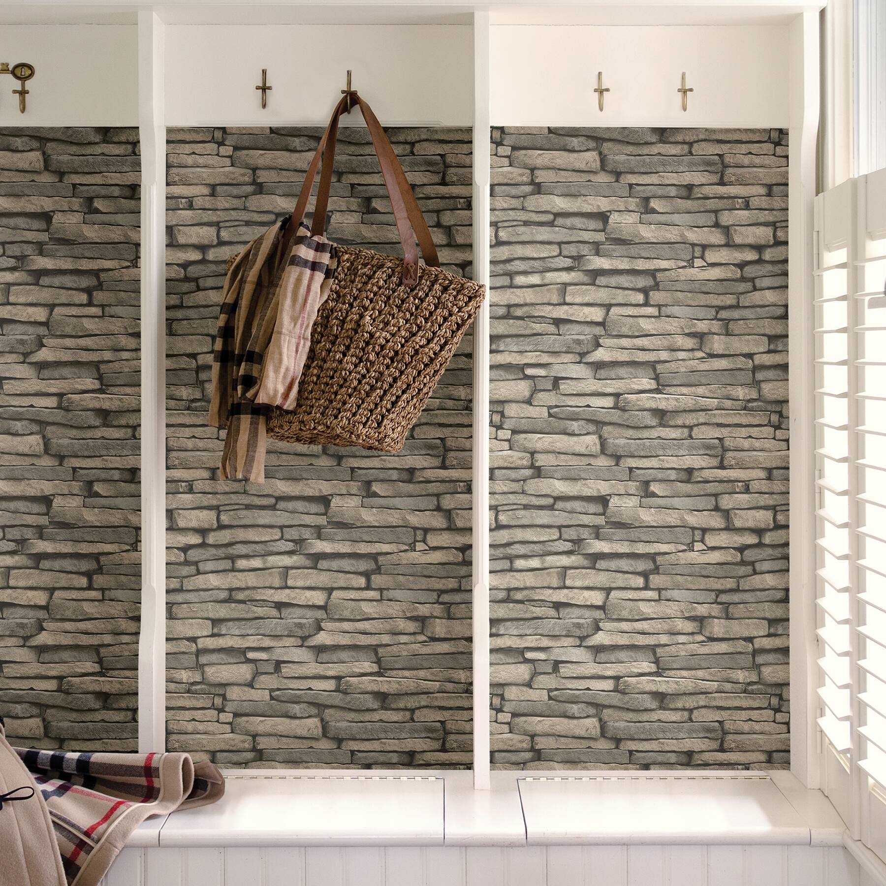 InHome Hickory Creek Stone Peel &#x26; Stick Wallpaper