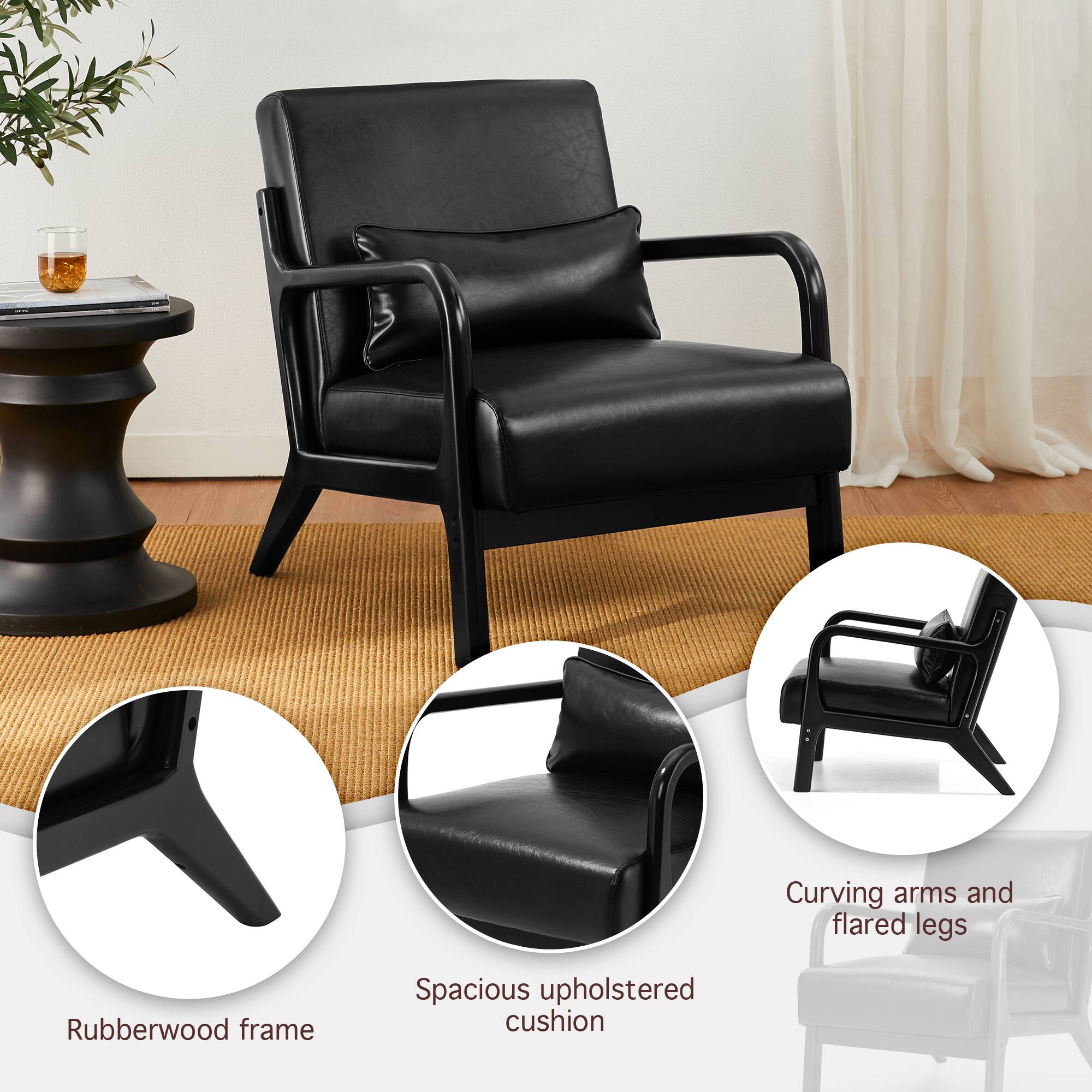 Glitzhome&#xAE; Mid-Century Faux Leather Accent Chair