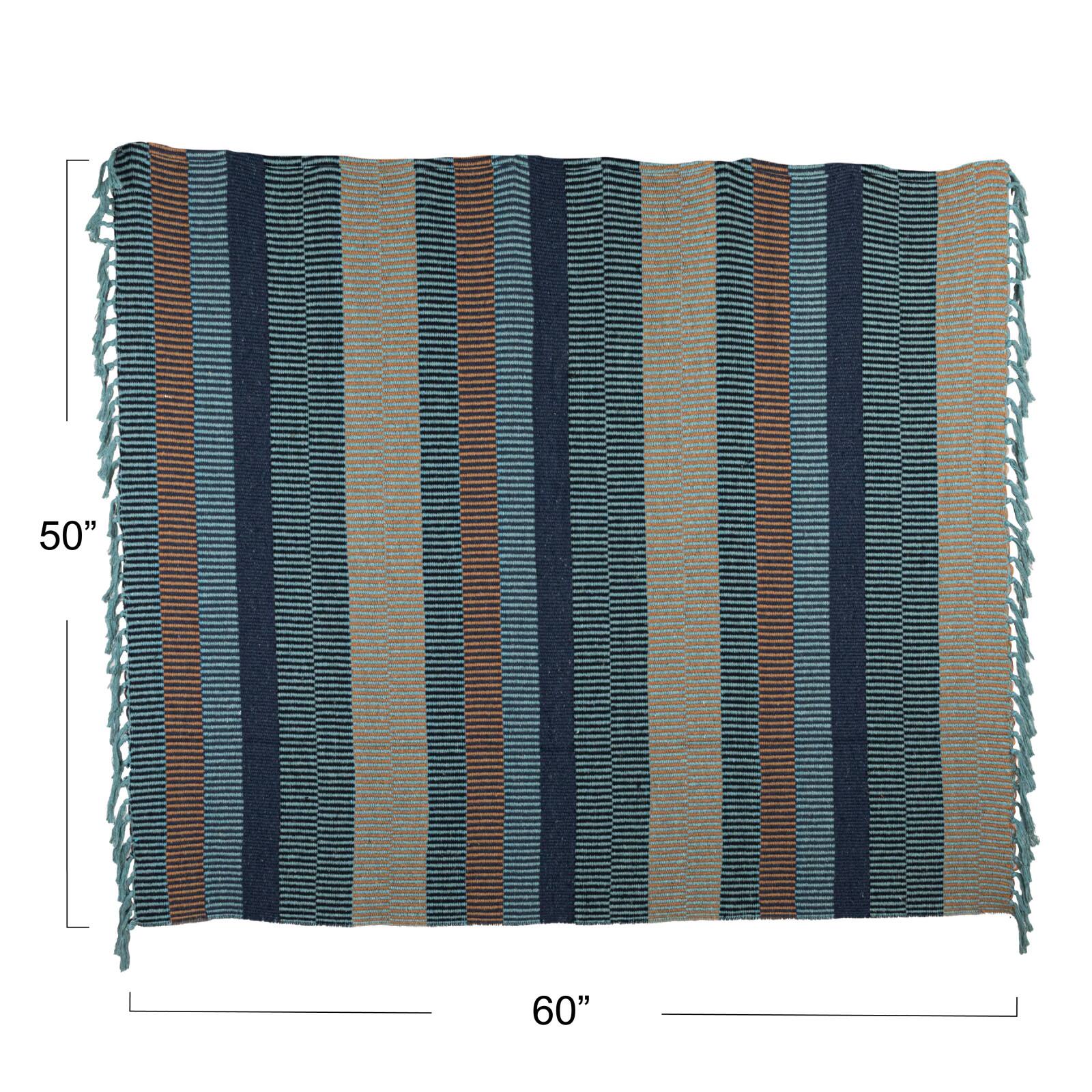 Hello Honey&#xAE; Blue &#x26; Cream Striped Cotton Blend Throw with Fringe