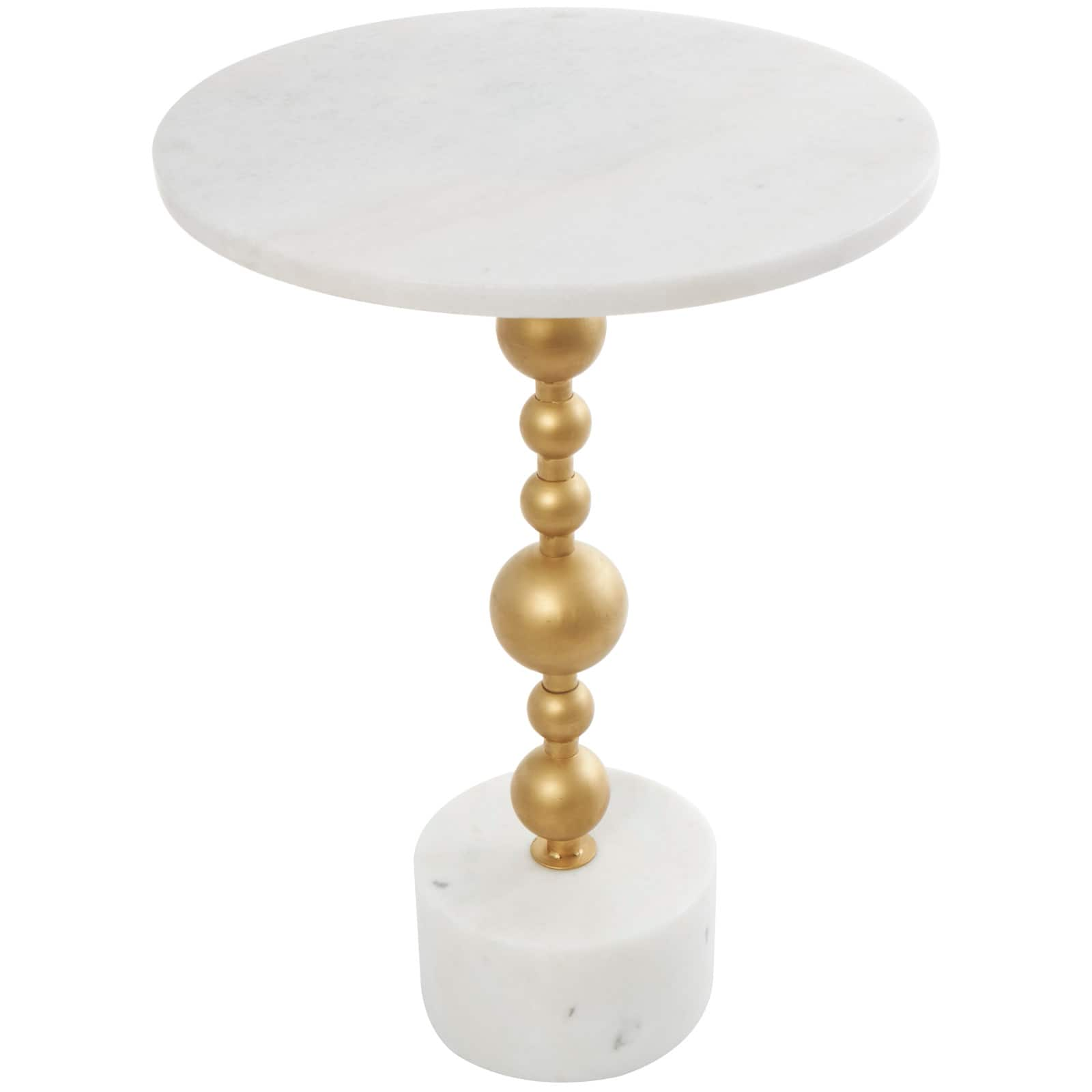 White Marble Geometric Accent Table with Gold Metal Bubble Stand