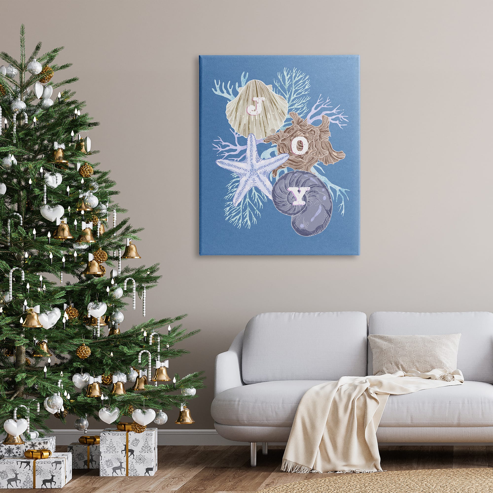 Stupell Industries Joy Nautical Holiday Seashells Canvas Wall Art