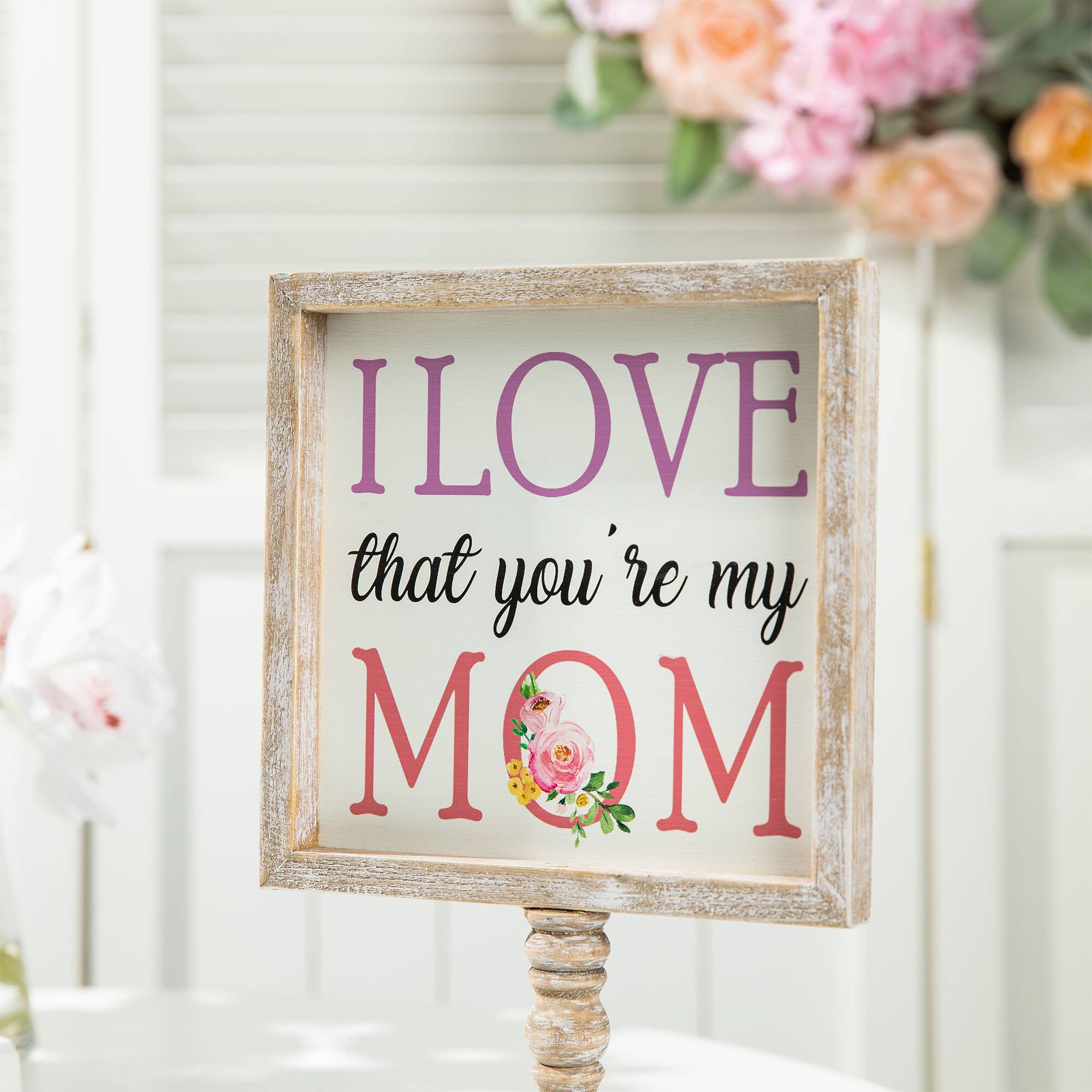 Glitzhome&#xAE; 11.5&#x22; Wood Mother&#x27;s Day Table D&#xE9;cor