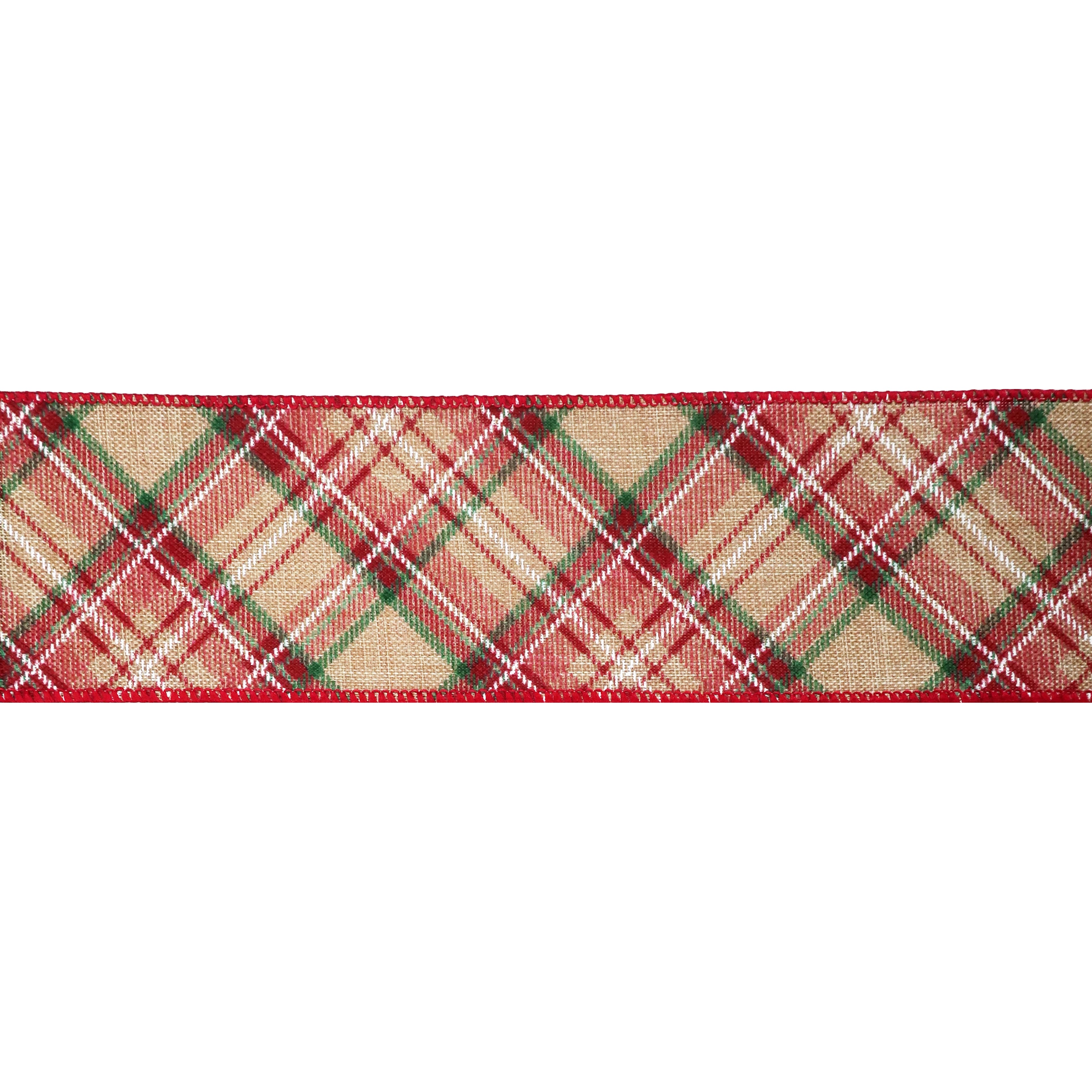 2.5&#x22; x 20ft. Red &#x26; Natural Wired Plaid Faux Linen Ribbon by Celebrate It&#xAE; Christmas