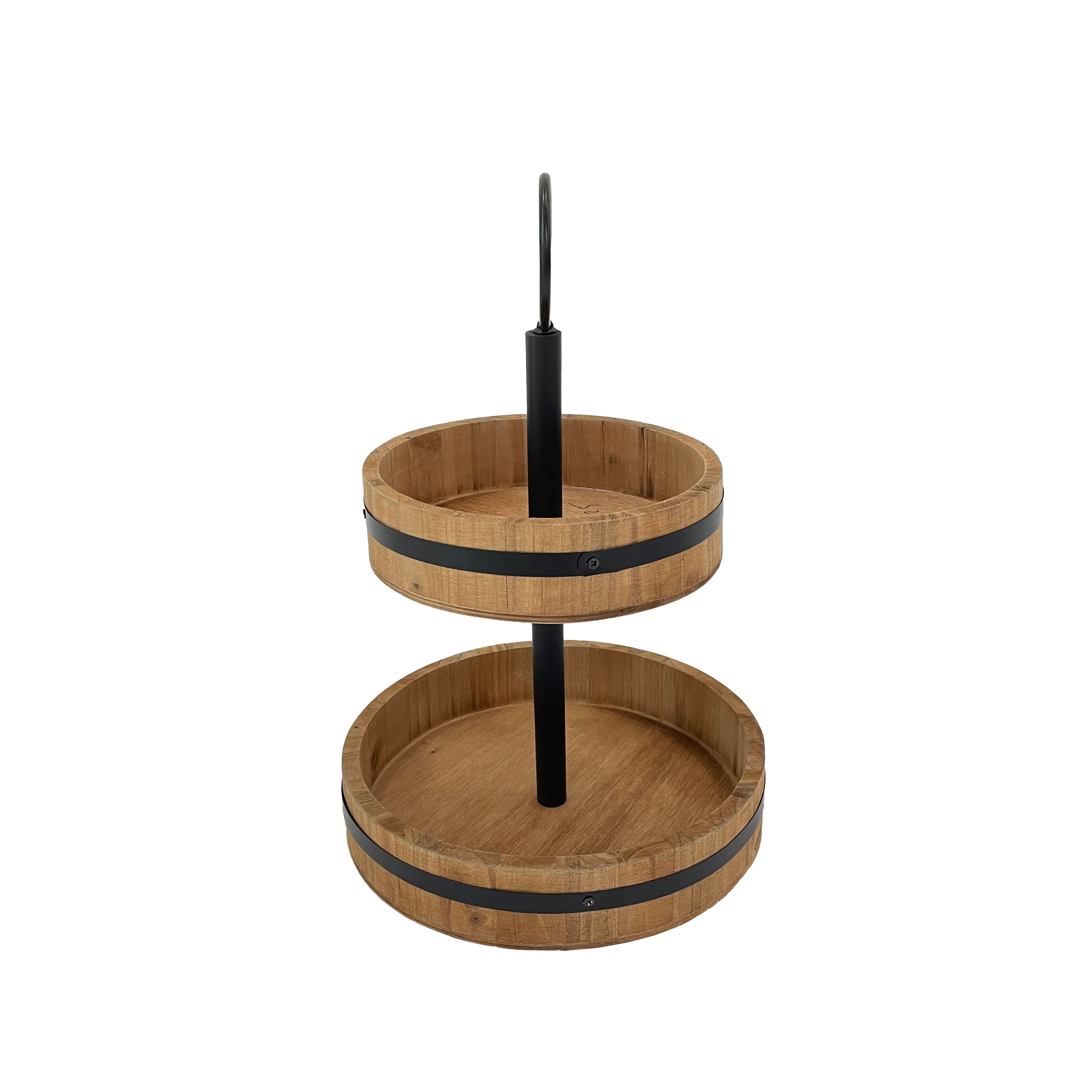 15&#x22; Natural Brown Wood &#x26; Metal 2-Tier Tray by Ashland&#xAE;