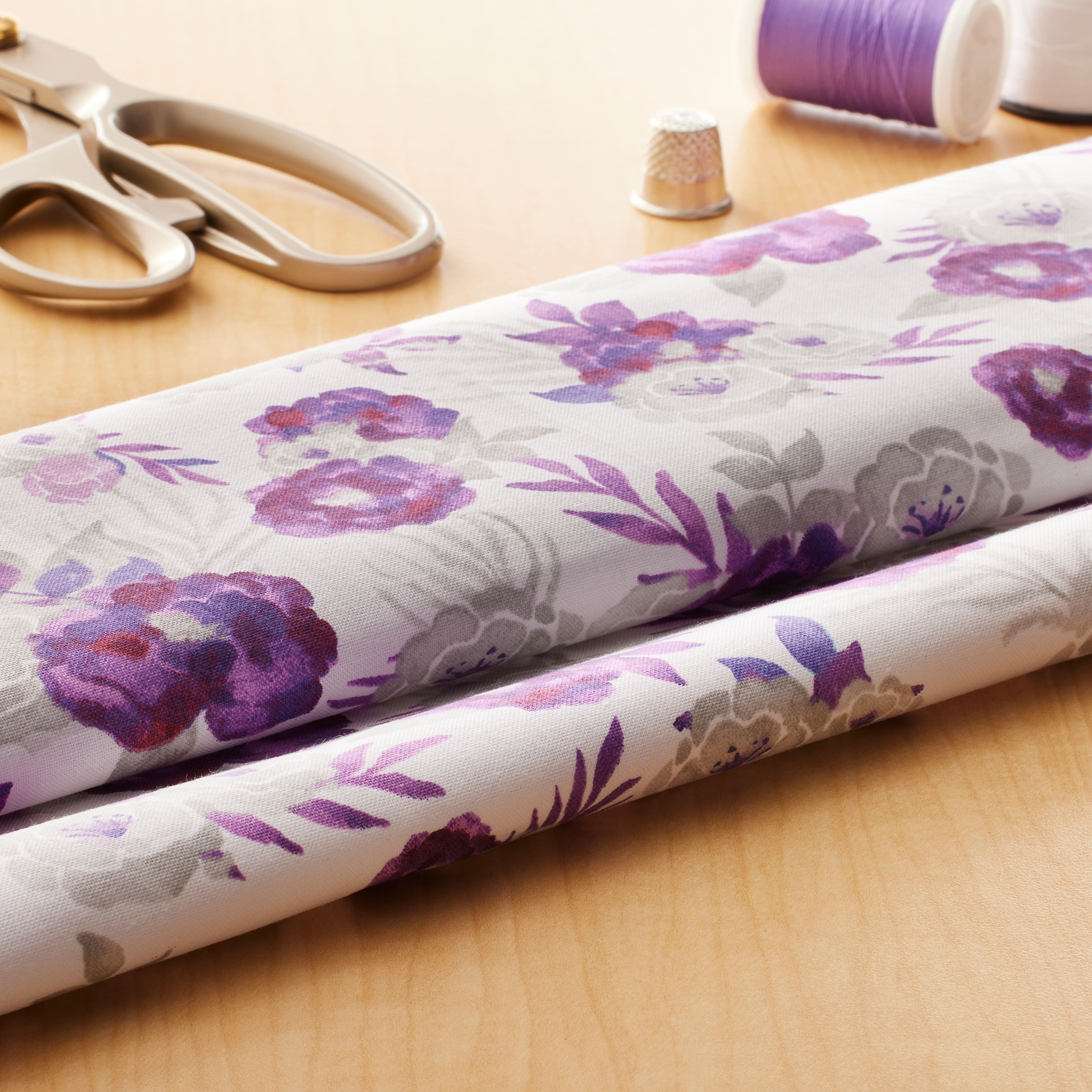 Purple & Grey Floral Cotton Fabric by Loops & Threads™