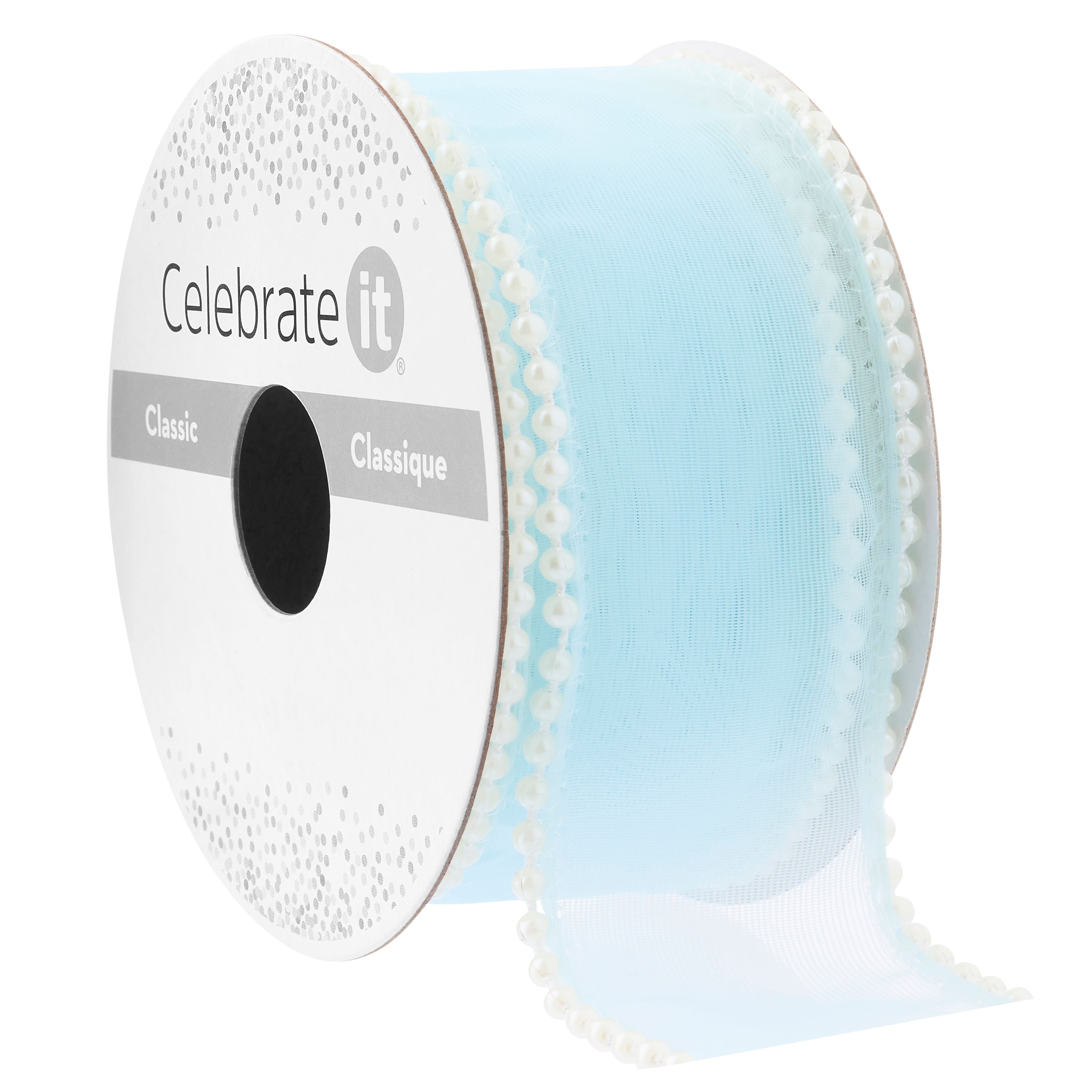 1.5&#x22; x 3yd. Blue Sheer Pearl Edge Ribbon by Celebrate It&#xAE; Classic